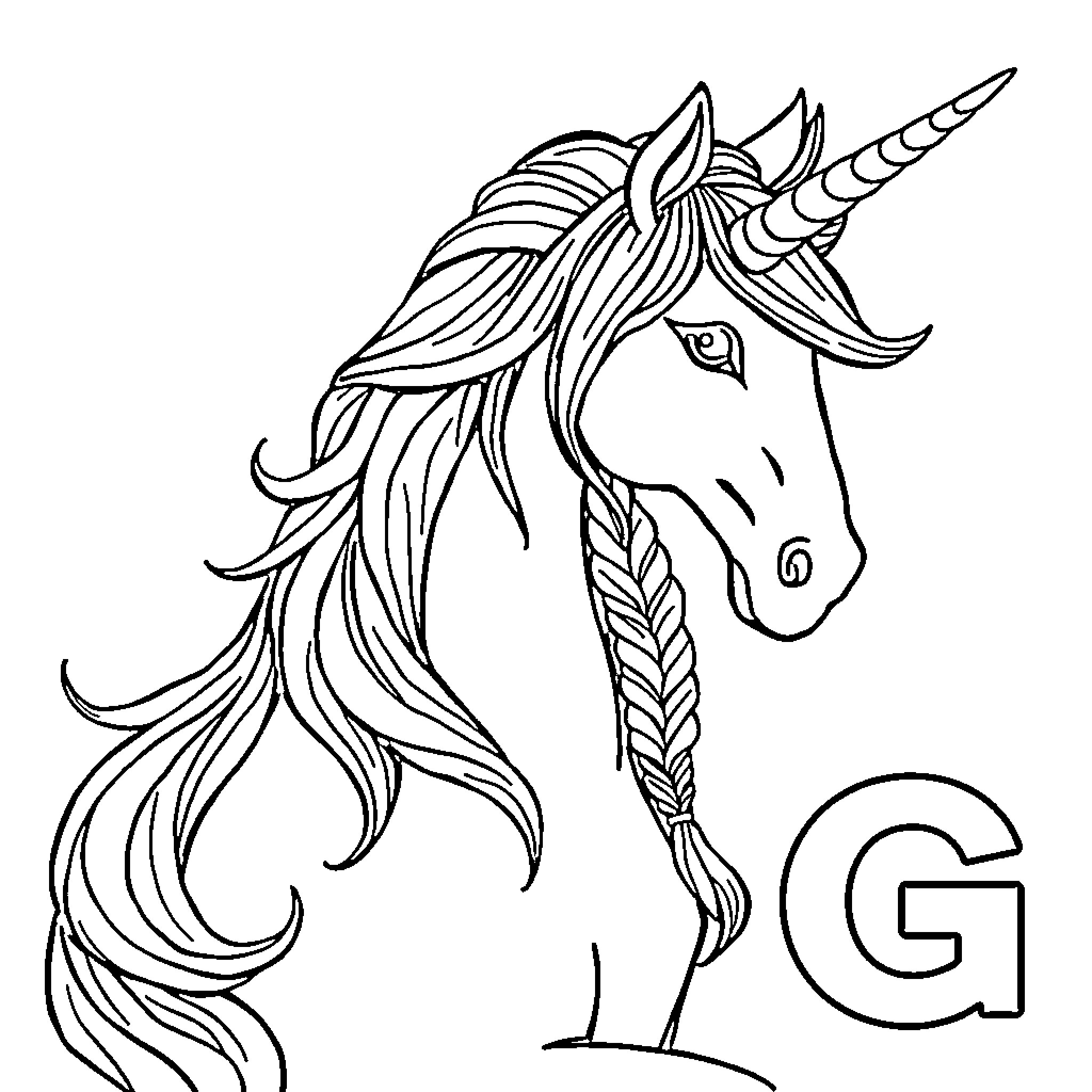 Unicorn with Intricate Feathered Mane and Elegant Stance Coloring Page (free black-and-white line drawing printable PDF for all, from beginners to advanced learners, including children, teens, adults, and seniors)