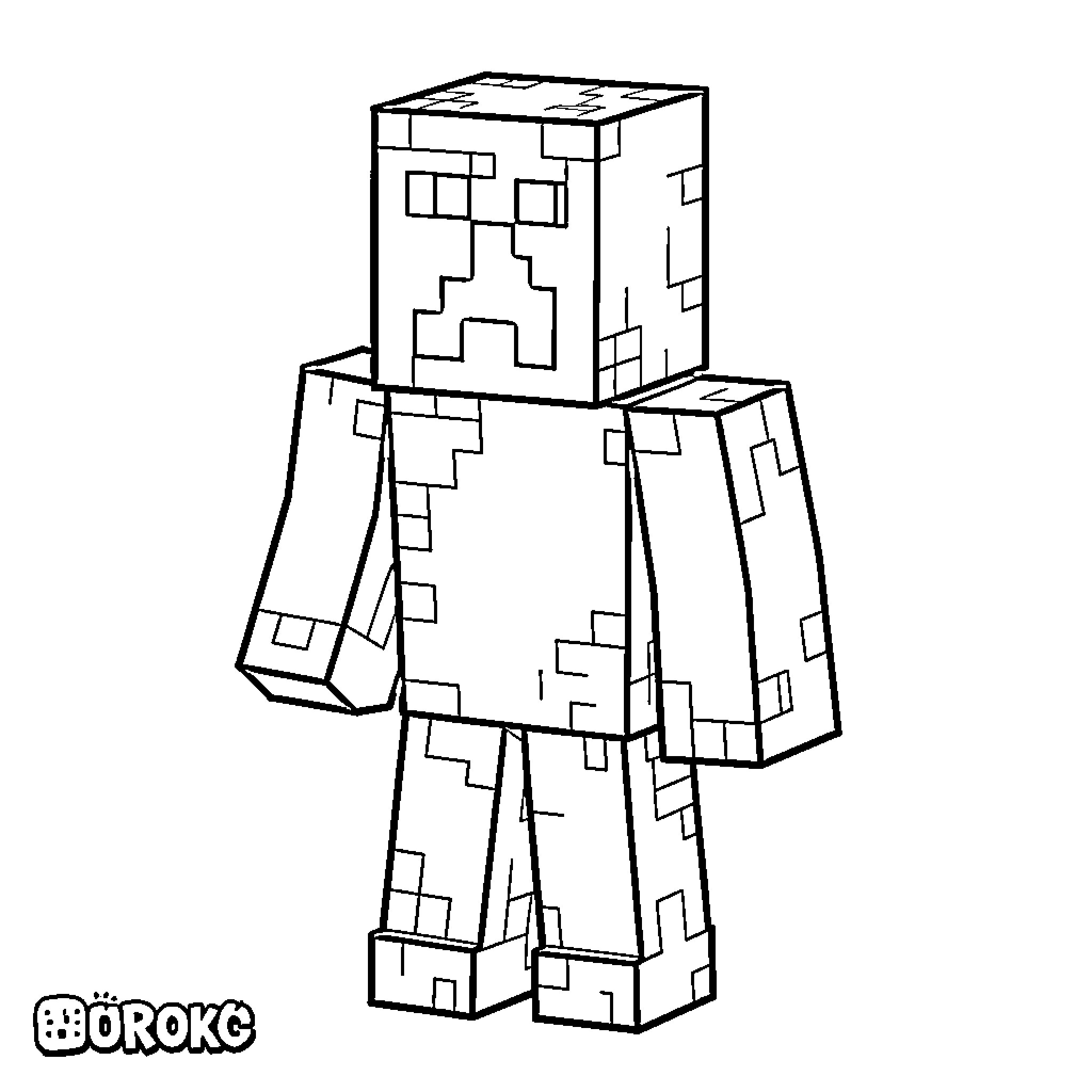 Creeper standing with a neutral expression Coloring Page (free black-and-white line drawing printable PDF for all, from beginners to advanced learners, including children, teens, adults, and seniors)