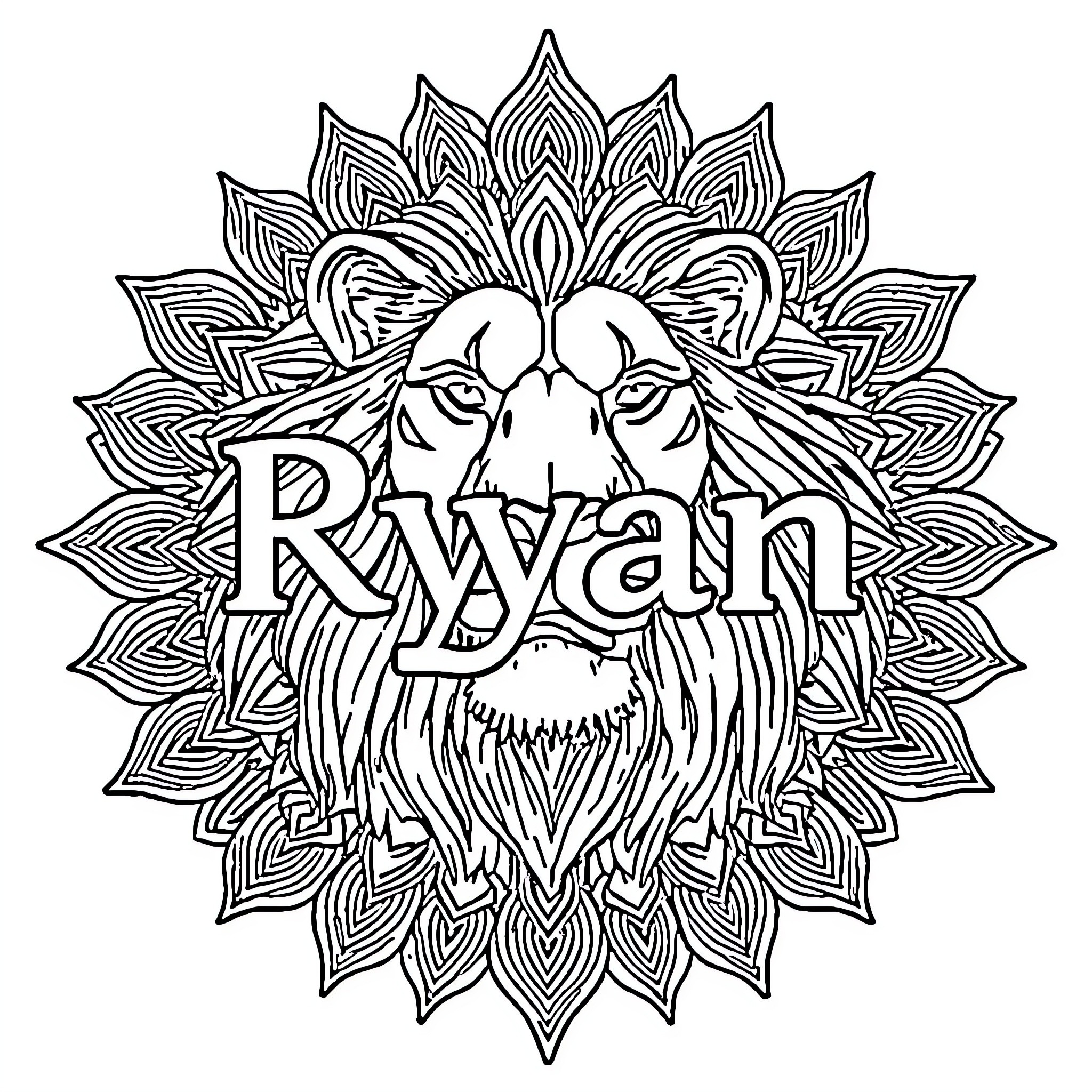 Lion with ornamental mandala design Coloring Page (free black-and-white line drawing printable PDF for all, from beginners to advanced learners, including children, teens, adults, and seniors)