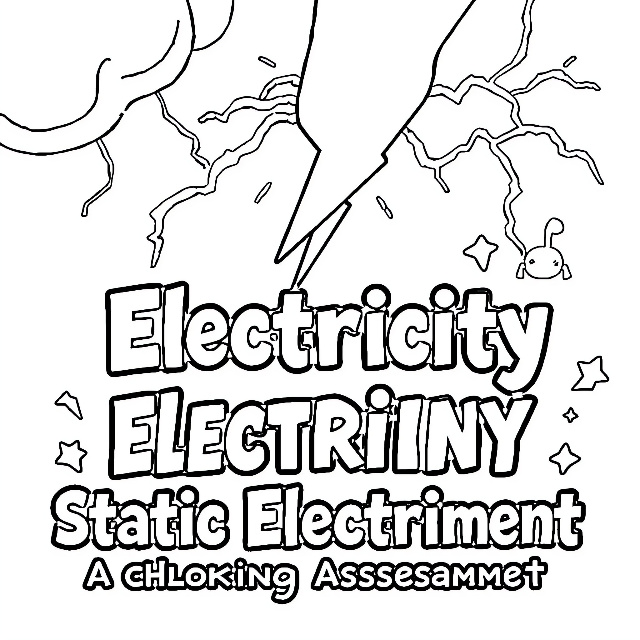 Electricity Electrifying Static Electriment Coloring Page (free black-and-white line drawing printable PDF for all, from beginners to advanced learners, including children, teens, adults, and seniors)