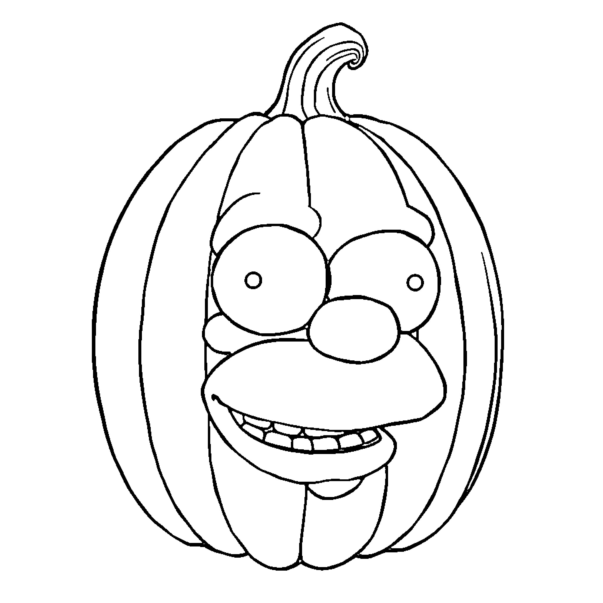 Homer Simpson pumpkin with silly expression Coloring Page (free black-and-white line drawing printable PDF for all, from beginners to advanced learners, including children, teens, adults, and seniors)