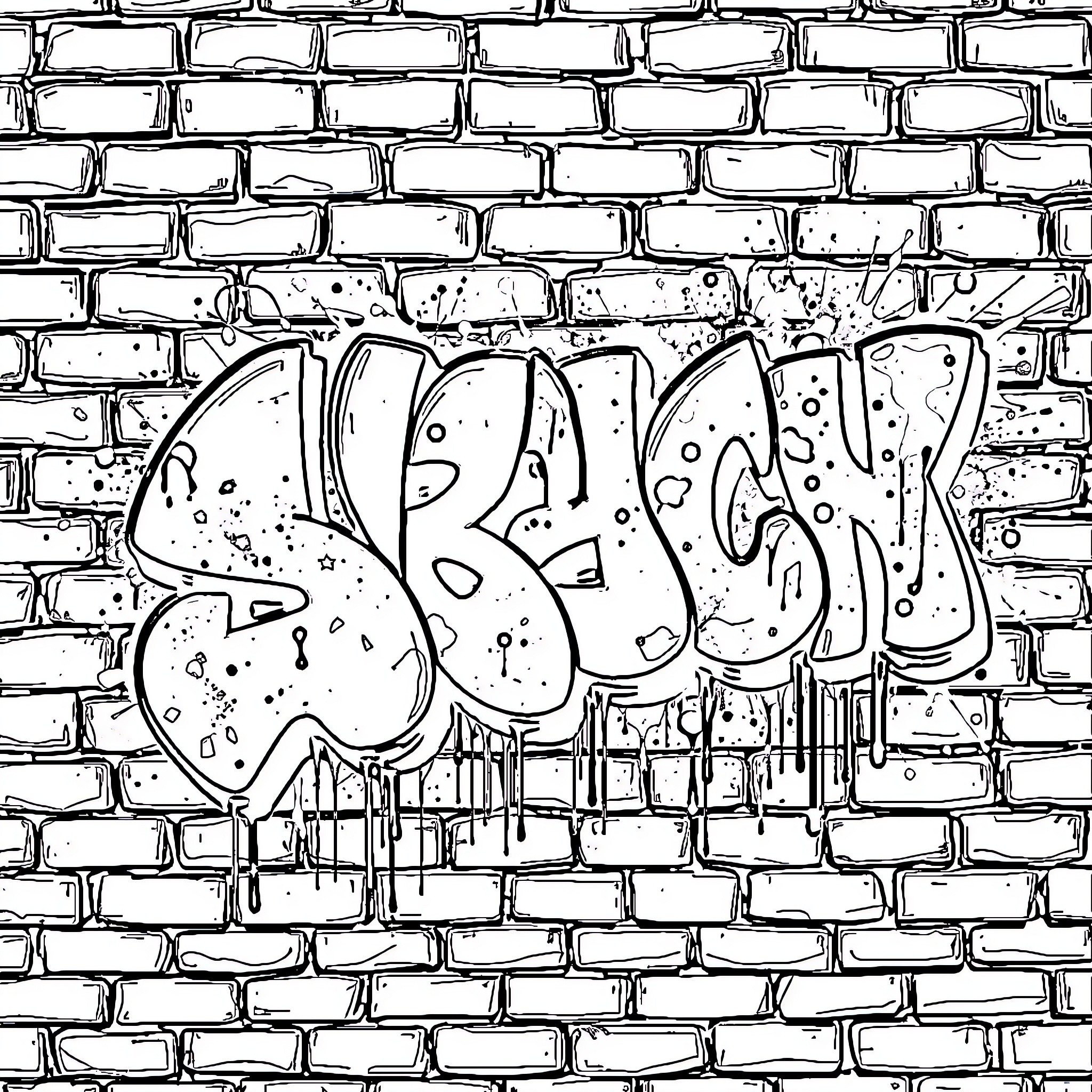 Graffiti art expression on brick wall Coloring Page (free black-and-white line drawing printable PDF for all, from beginners to advanced learners, including children, teens, adults, and seniors)