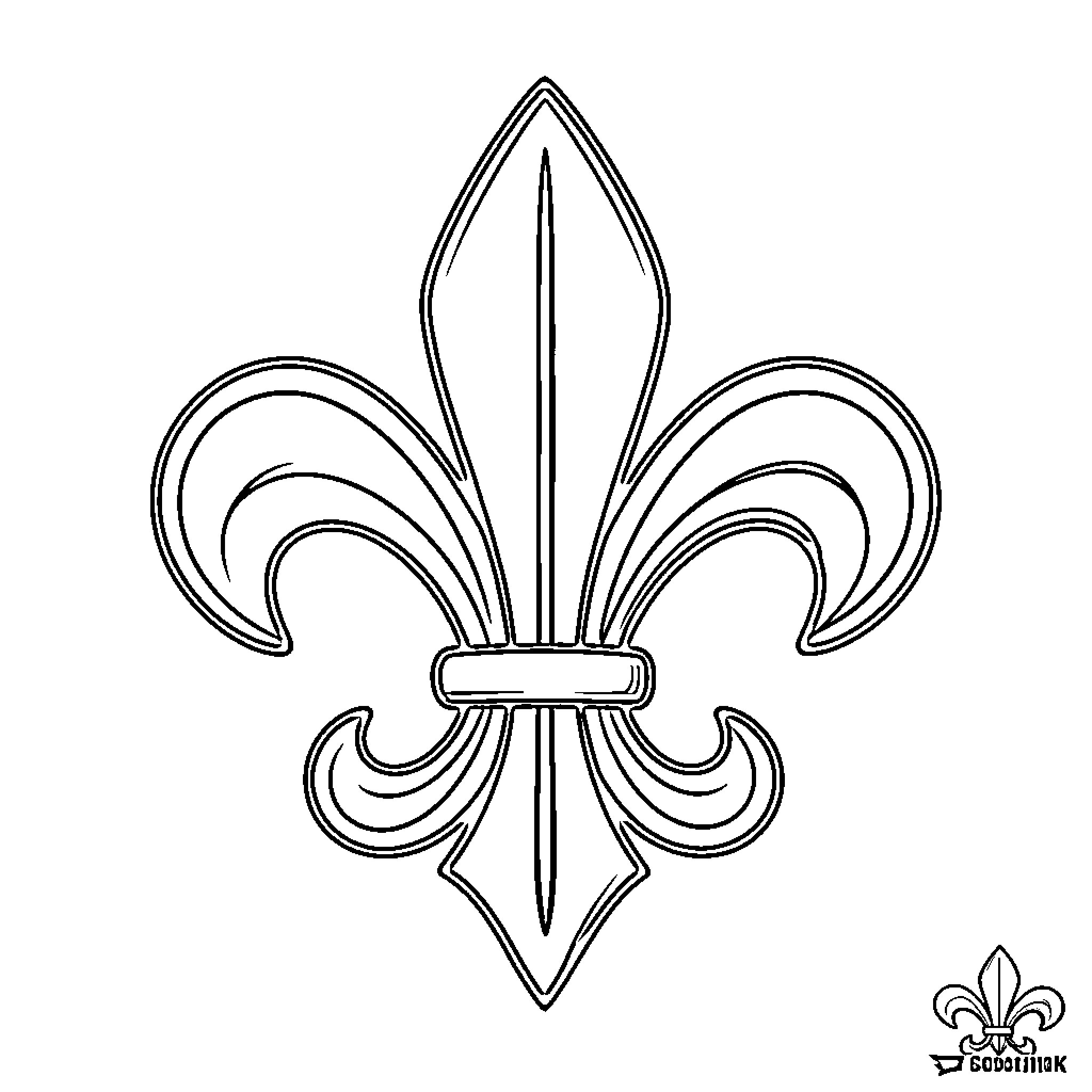 Fleur-de-lis symbol with intricate design Coloring Page (free black-and-white line drawing printable PDF for all, from beginners to advanced learners, including children, teens, adults, and seniors)