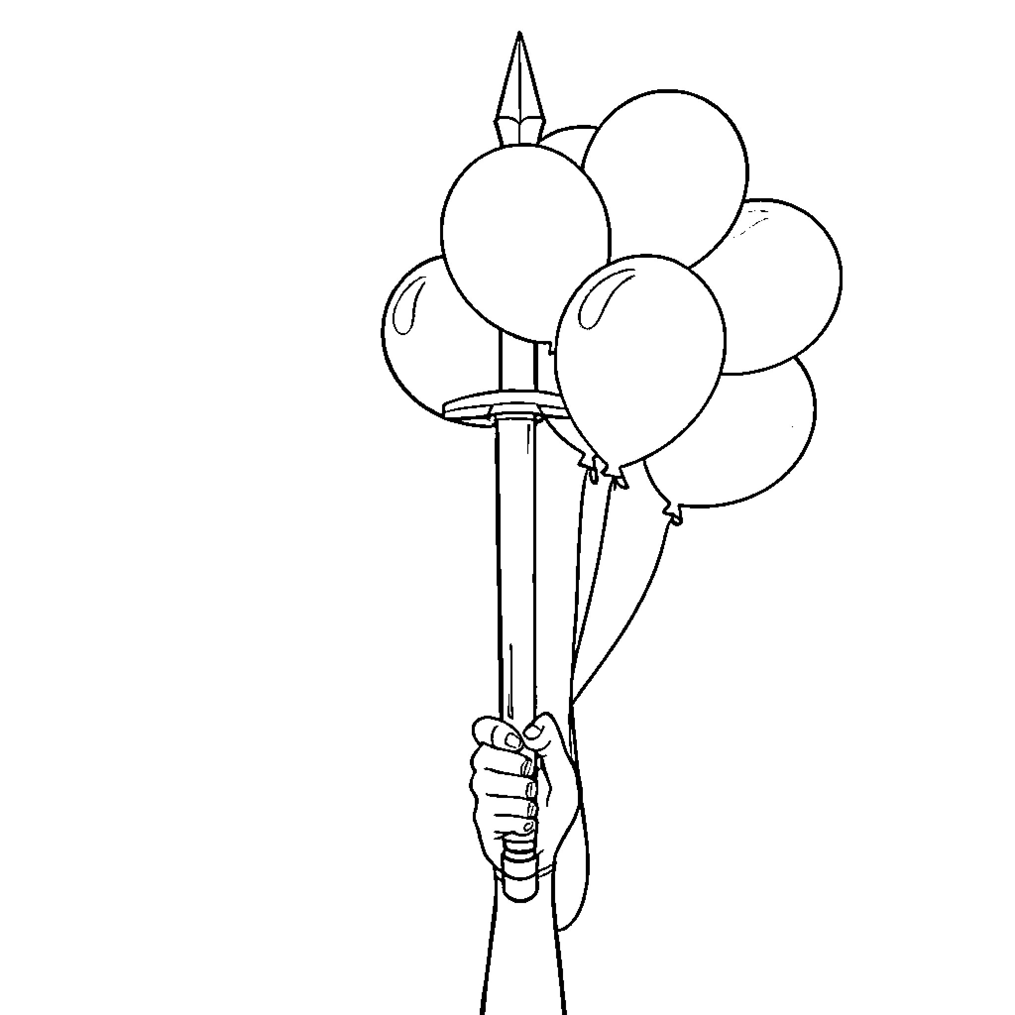 Balloon Sword Playful Celebration Coloring Page (free black-and-white line drawing printable PDF for all, from beginners to advanced learners, including children, teens, adults, and seniors)