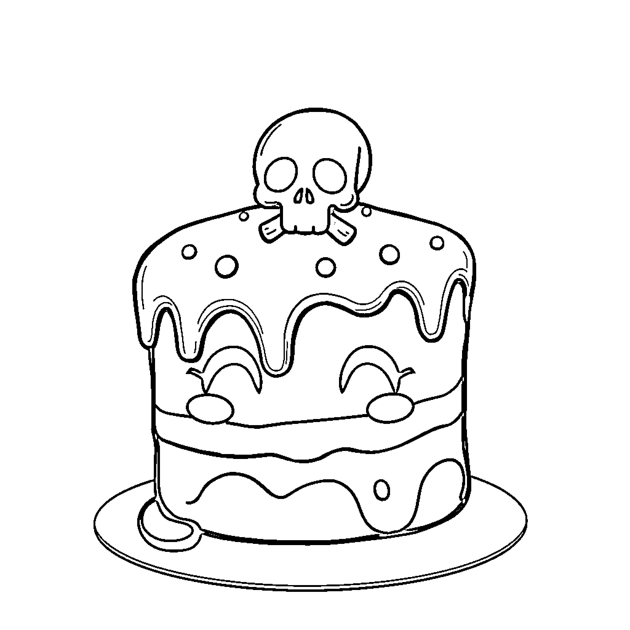 Kuromi's Spooky Birthday Cake Coloring Page (free black-and-white line drawing printable PDF for all, from beginners to advanced learners, including children, teens, adults, and seniors)
