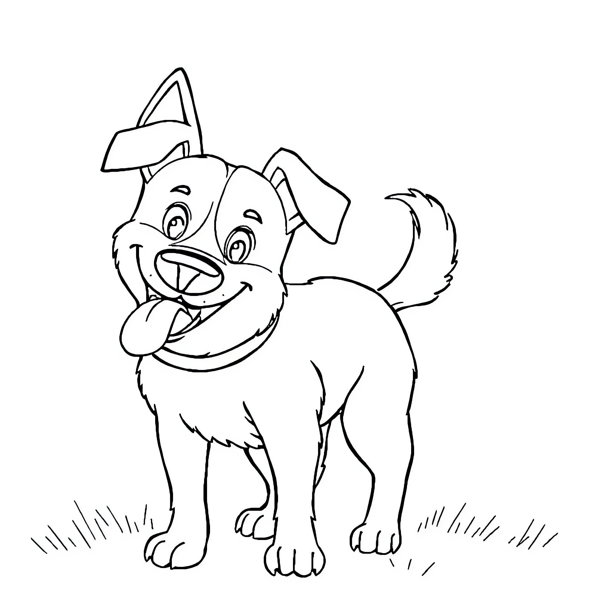 Dog playing happily on the grass Coloring Page (free black-and-white line drawing printable PDF for all, from beginners to advanced learners, including children, teens, adults, and seniors)