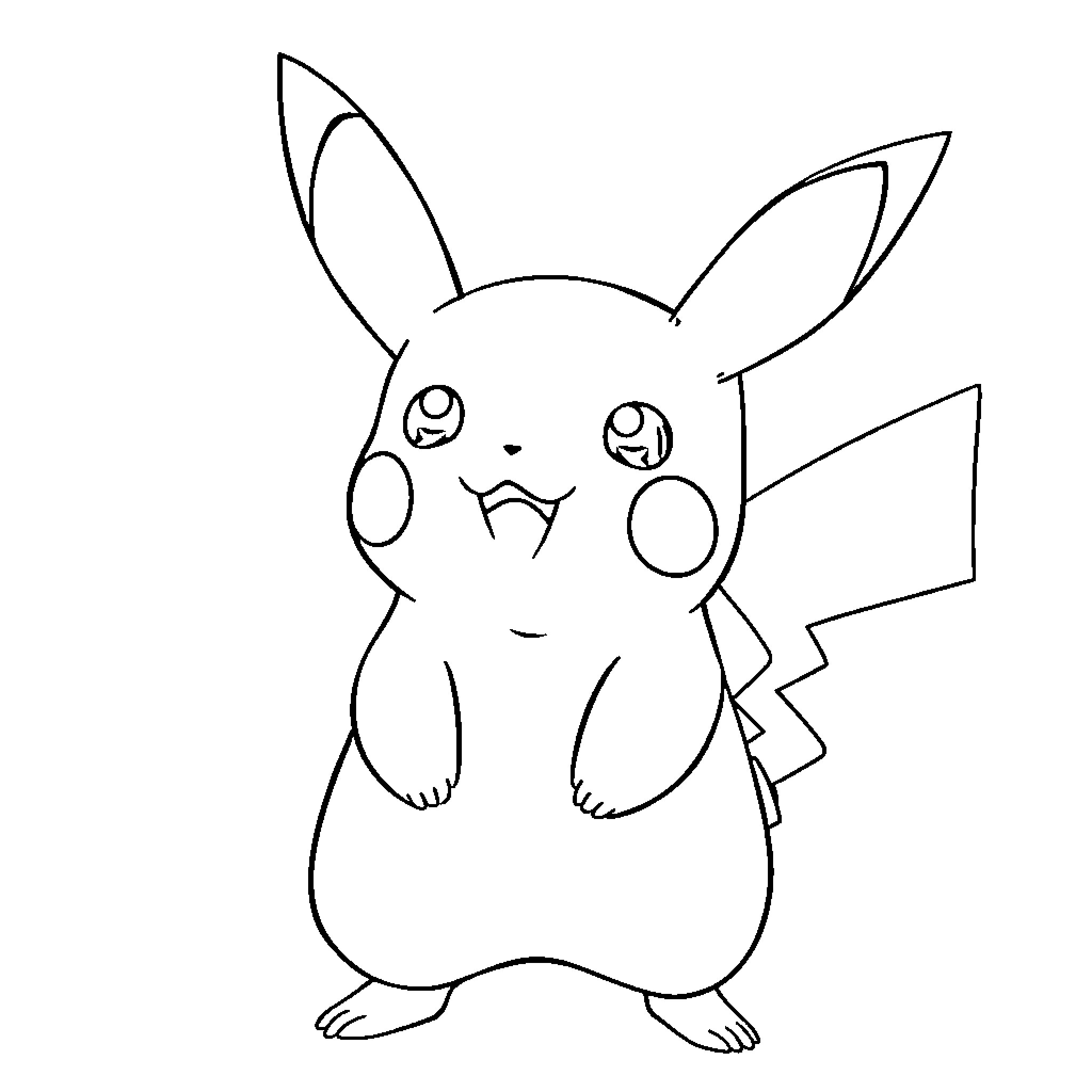 Pikachu striking a playful pose Coloring Page (free black-and-white line drawing printable PDF for all, from beginners to advanced learners, including children, teens, adults, and seniors)