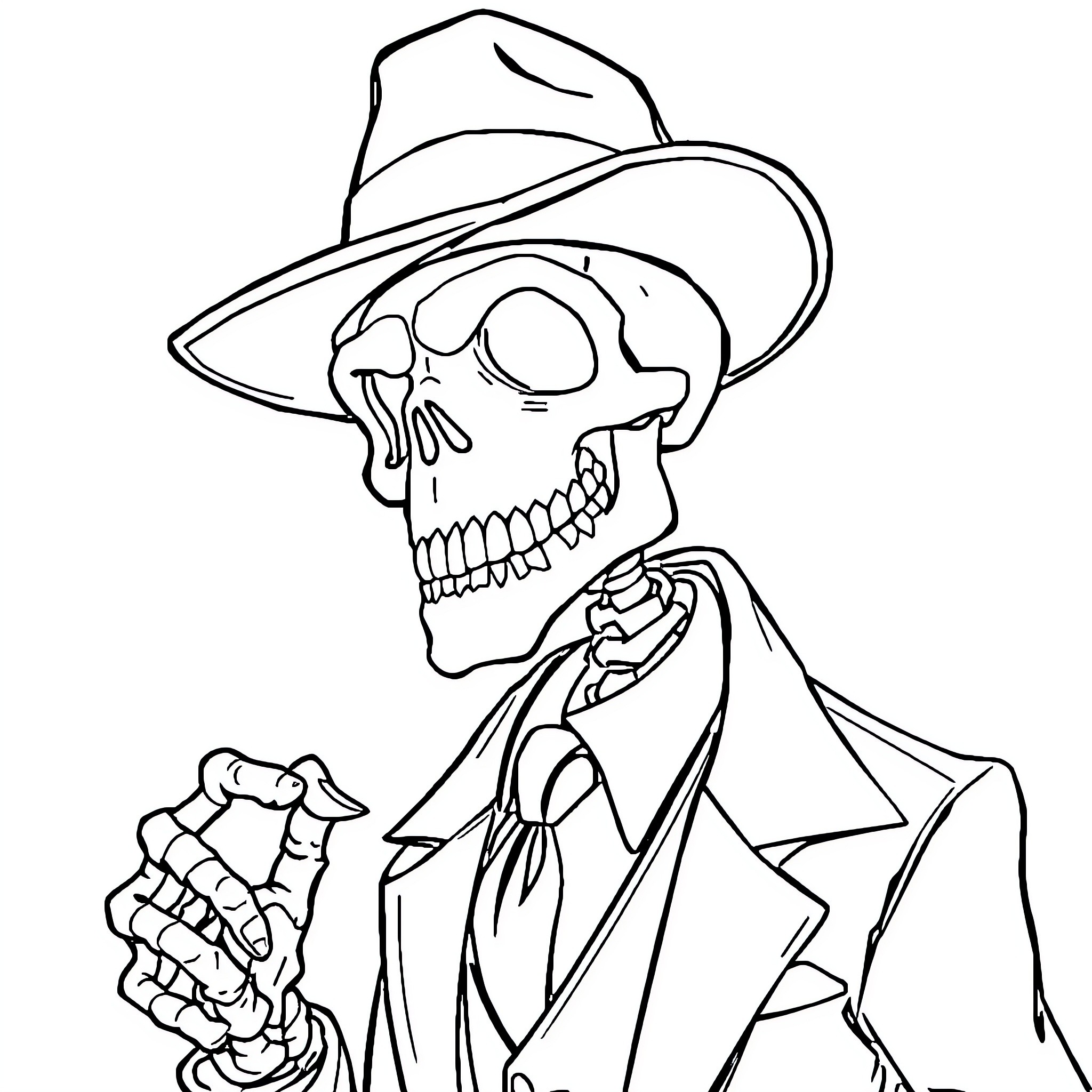 Skulduggery Pleasant's spooky detective adventure Coloring Page (free black-and-white line drawing printable PDF for all, from beginners to advanced learners, including children, teens, adults, and seniors)