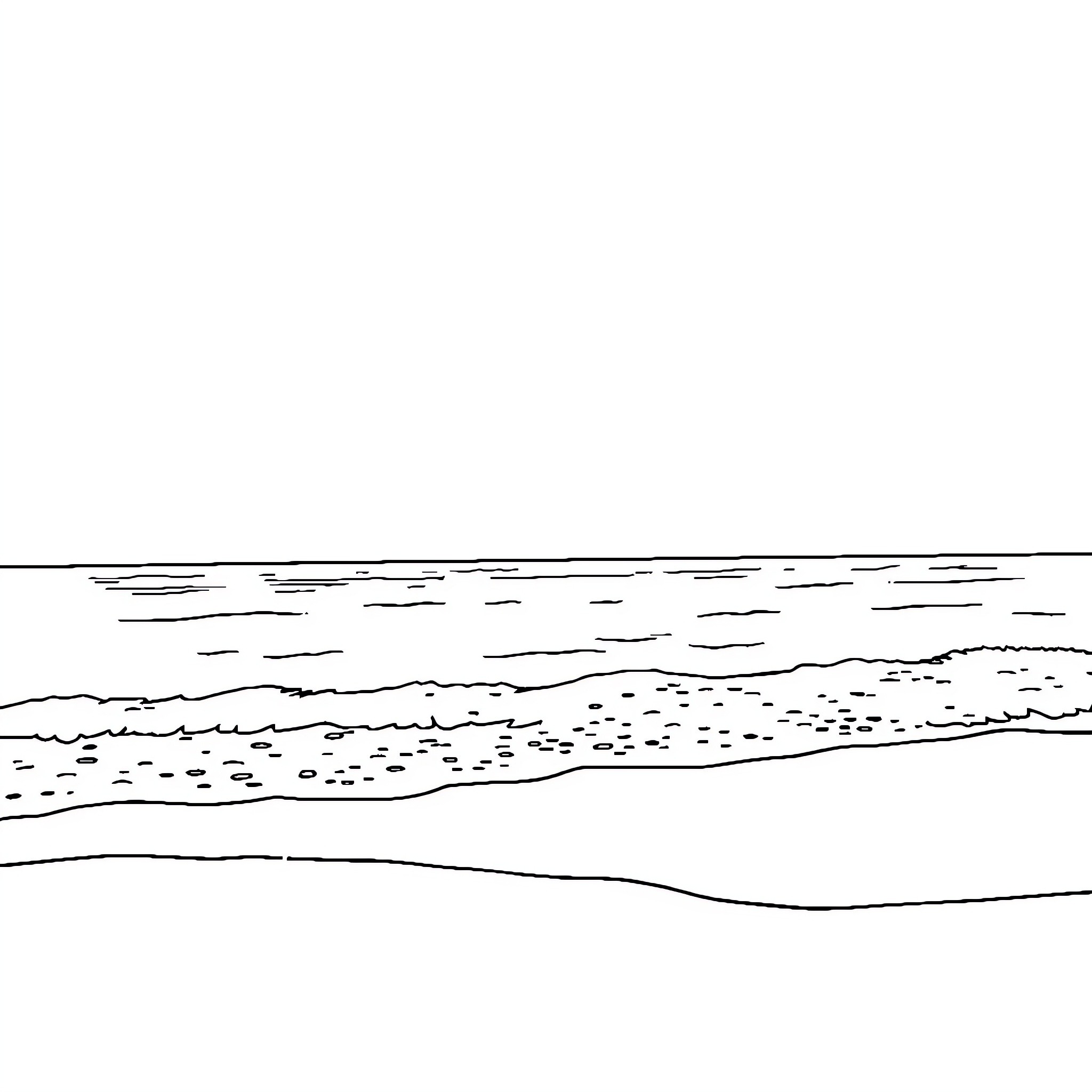 Beach with Waves and Sand Coloring Page (free black-and-white line drawing printable PDF for all, from beginners to advanced learners, including children, teens, adults, and seniors)