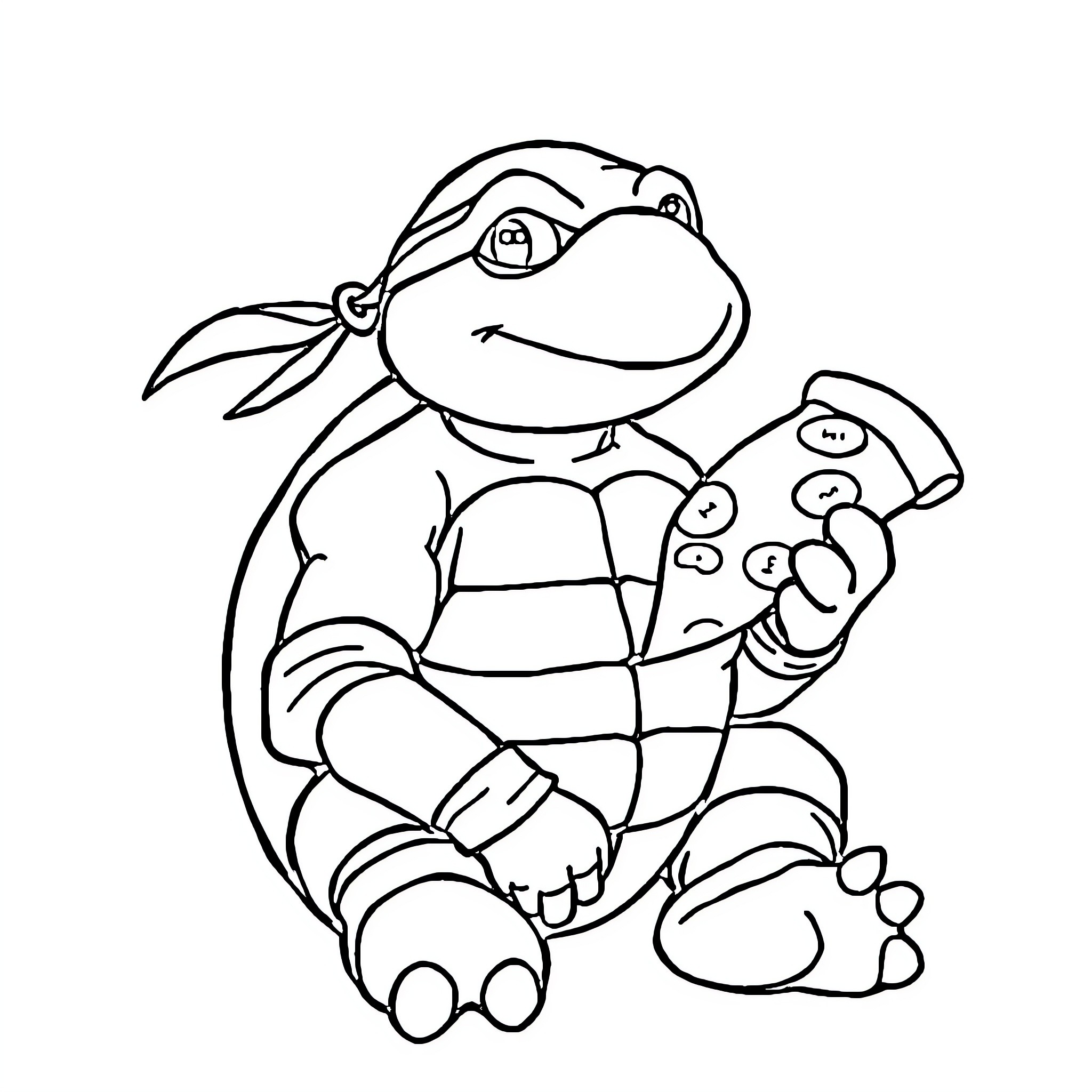 Ninja Turtle enjoying a playful pose Coloring Page (free black-and-white line drawing printable PDF for all, from beginners to advanced learners, including children, teens, adults, and seniors)