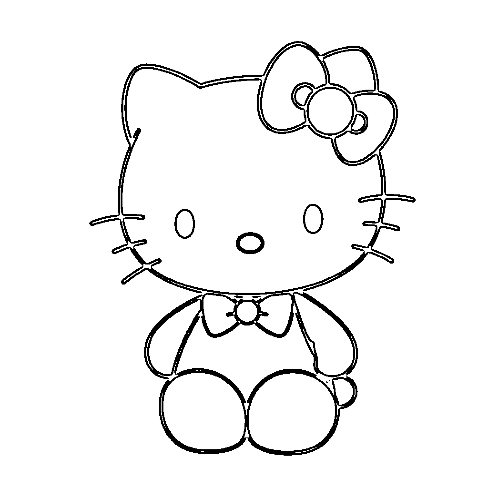Hello Kitty sitting with bow Coloring Page (free black-and-white line drawing printable PDF for all, from beginners to advanced learners, including children, teens, adults, and seniors)
