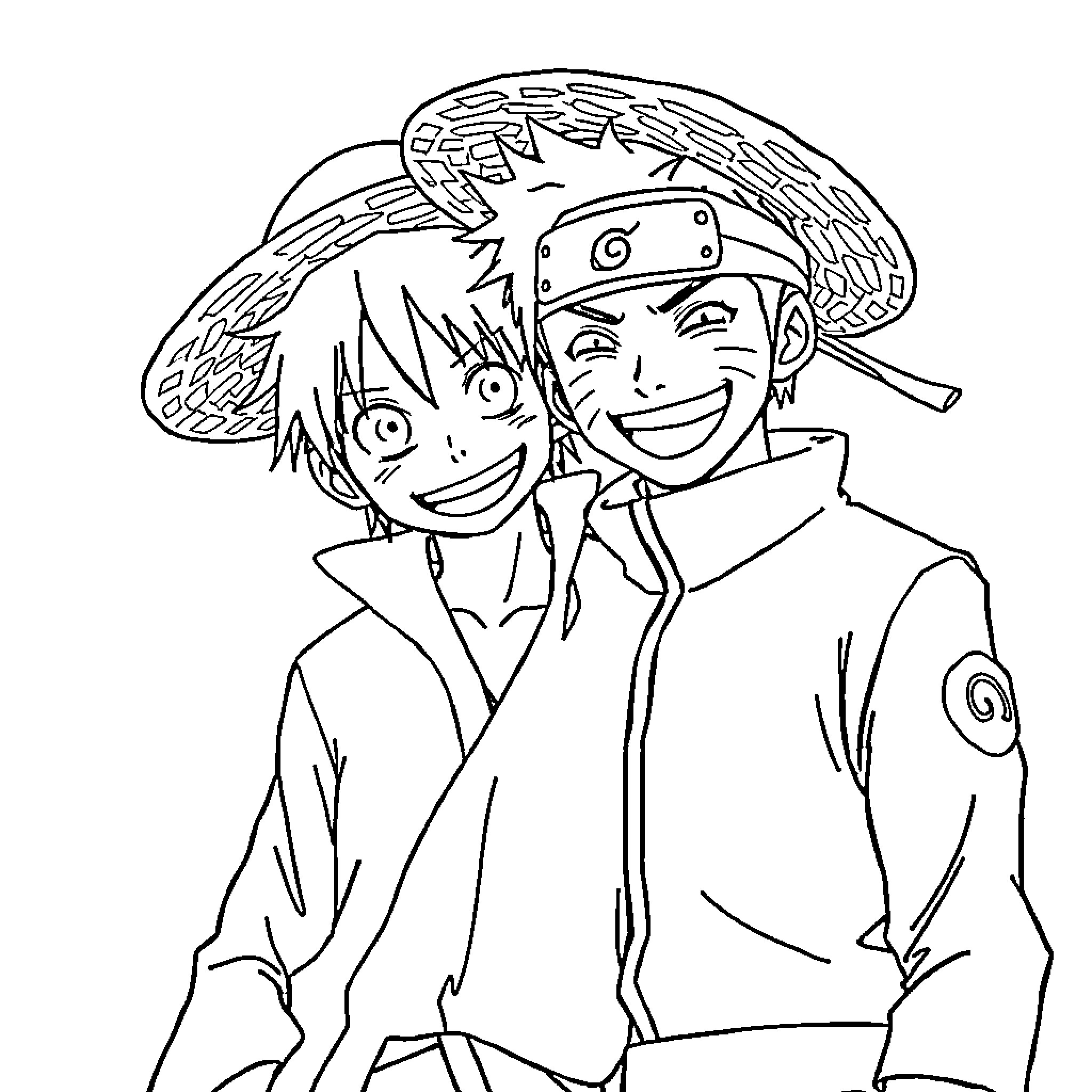 Luffy and Zoro Sharing an Adventurous Moment Coloring Page (free black-and-white line drawing printable PDF for all, from beginners to advanced learners, including children, teens, adults, and seniors)