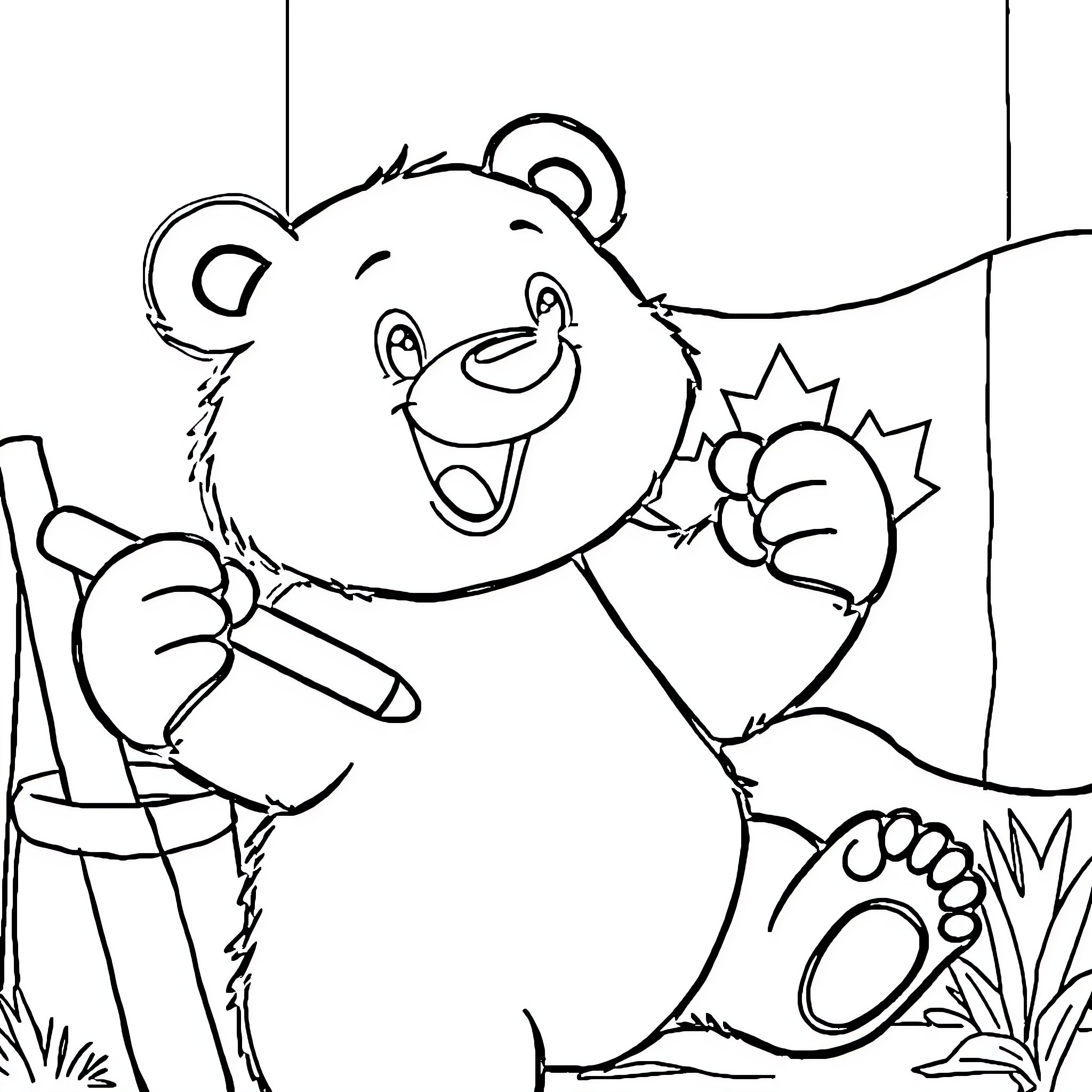 Bear painting a picture in nature Coloring Page (free black-and-white line drawing printable PDF for all, from beginners to advanced learners, including children, teens, adults, and seniors)