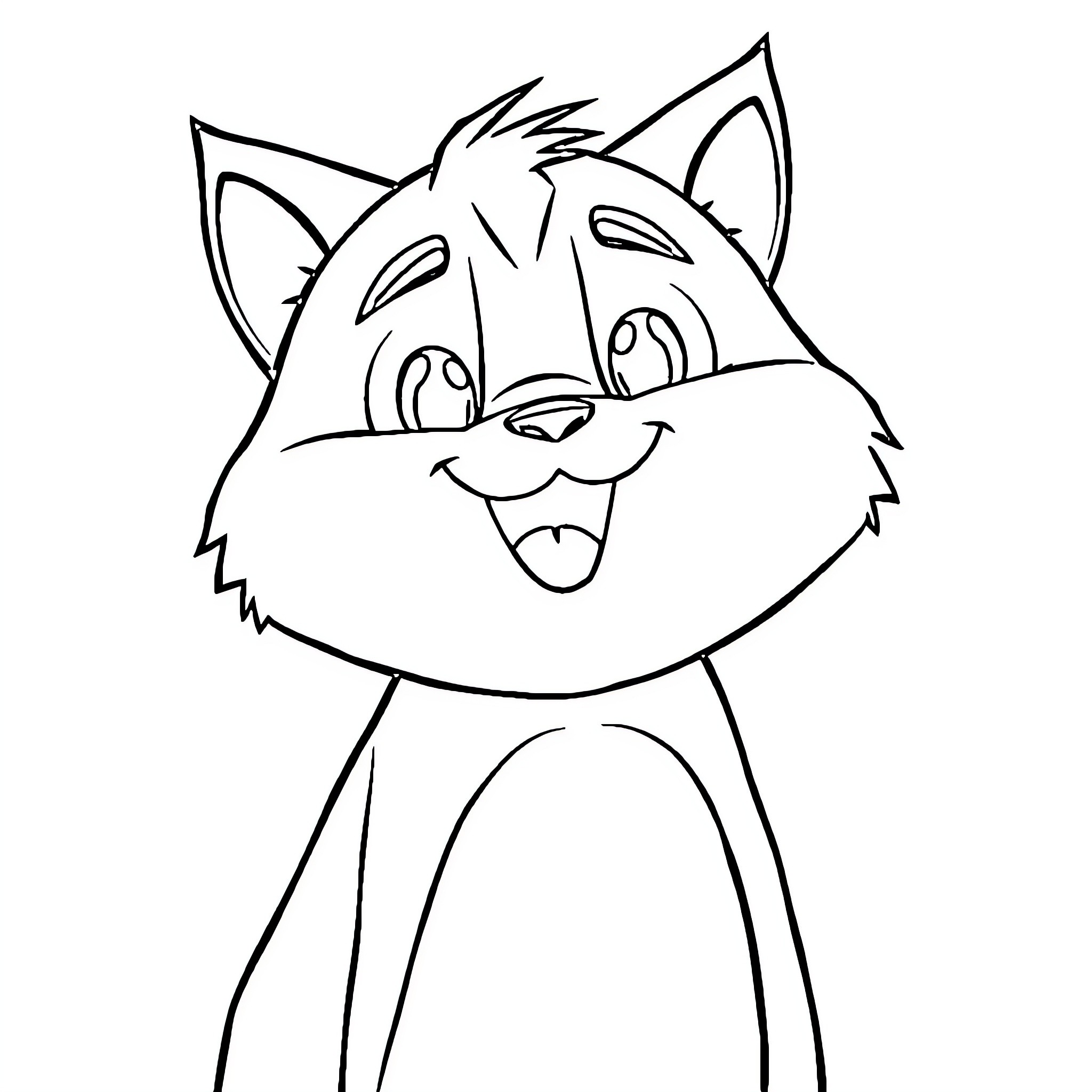Tom Nook the Smiling Cartoon Cat Coloring Page (free black-and-white line drawing printable PDF for all, from beginners to advanced learners, including children, teens, adults, and seniors)