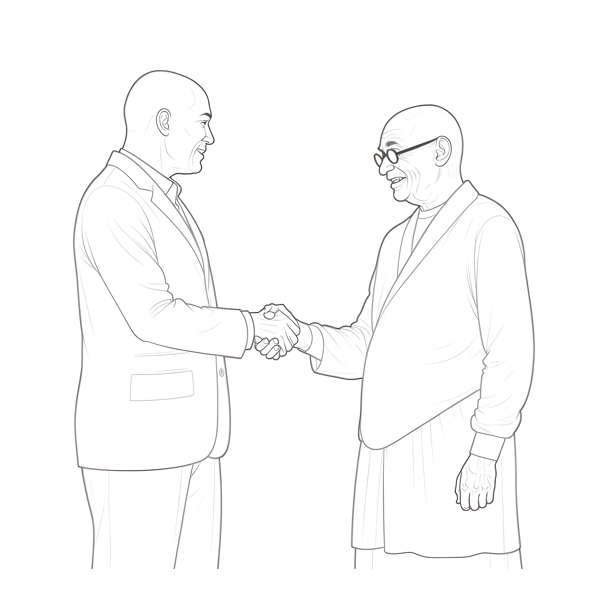 Will Smith shaking hands with another man in formal attire Coloring Page (free black-and-white line drawing printable PDF for all, from beginners to advanced learners, including children, teens, adults, and seniors)