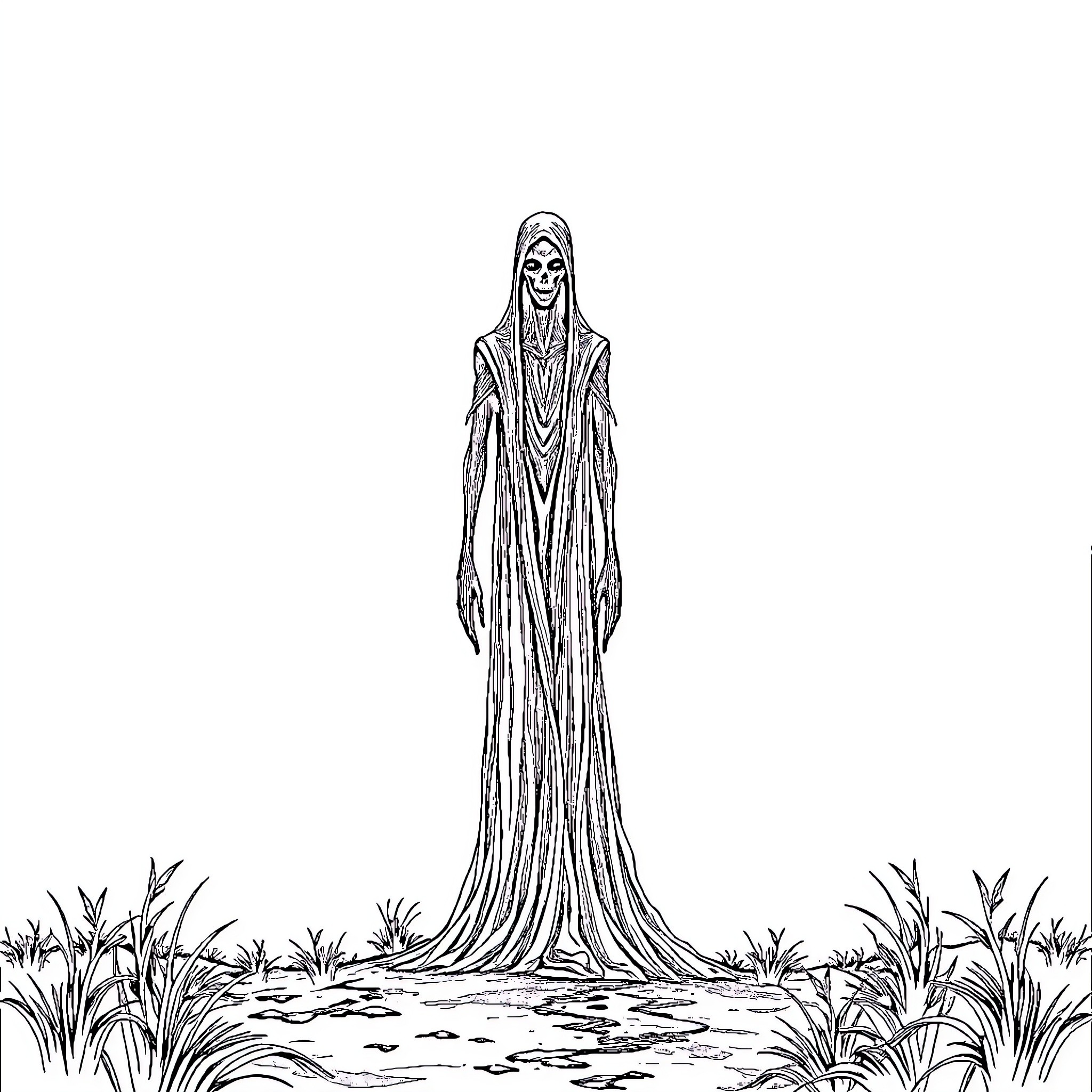 Wandering Faith in the Mist of Nature Coloring Page (free black-and-white line drawing printable PDF for all, from beginners to advanced learners, including children, teens, adults, and seniors)