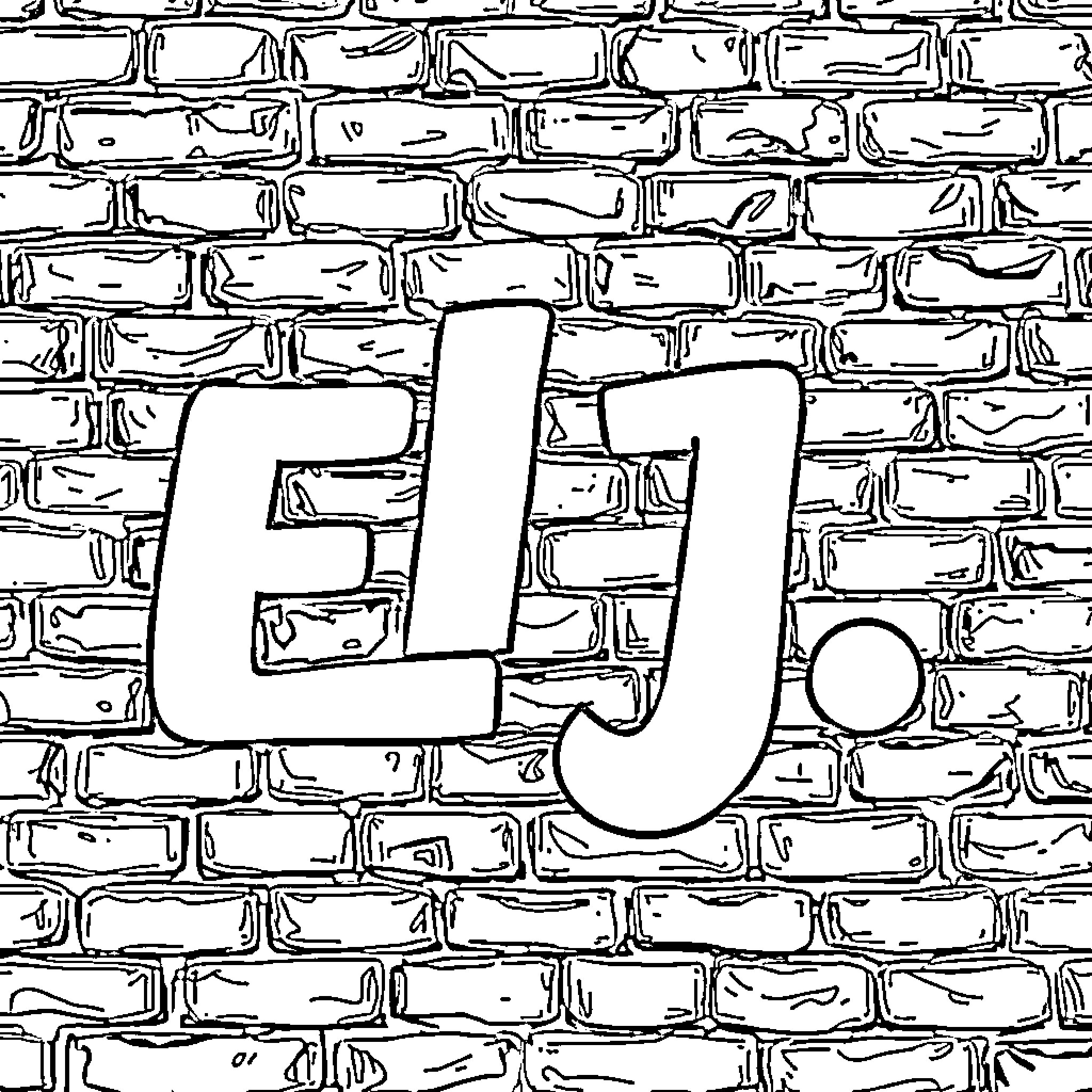 Brick Wall with Graffiti Letter Coloring Page (free black-and-white line drawing printable PDF for all, from beginners to advanced learners, including children, teens, adults, and seniors)