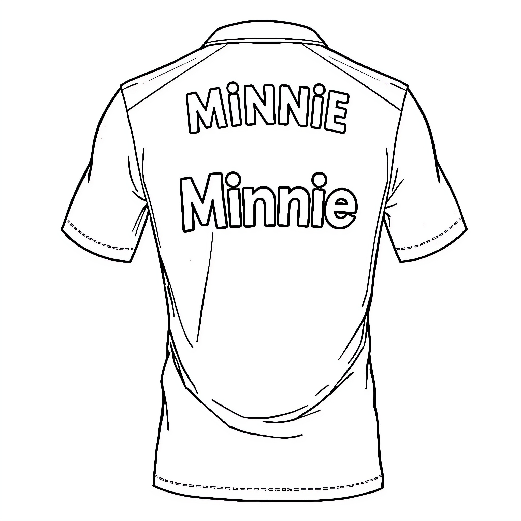 Minnie wearing Minnie-themed jersey Coloring Page (free black-and-white line drawing printable PDF for all, from beginners to advanced learners, including children, teens, adults, and seniors)