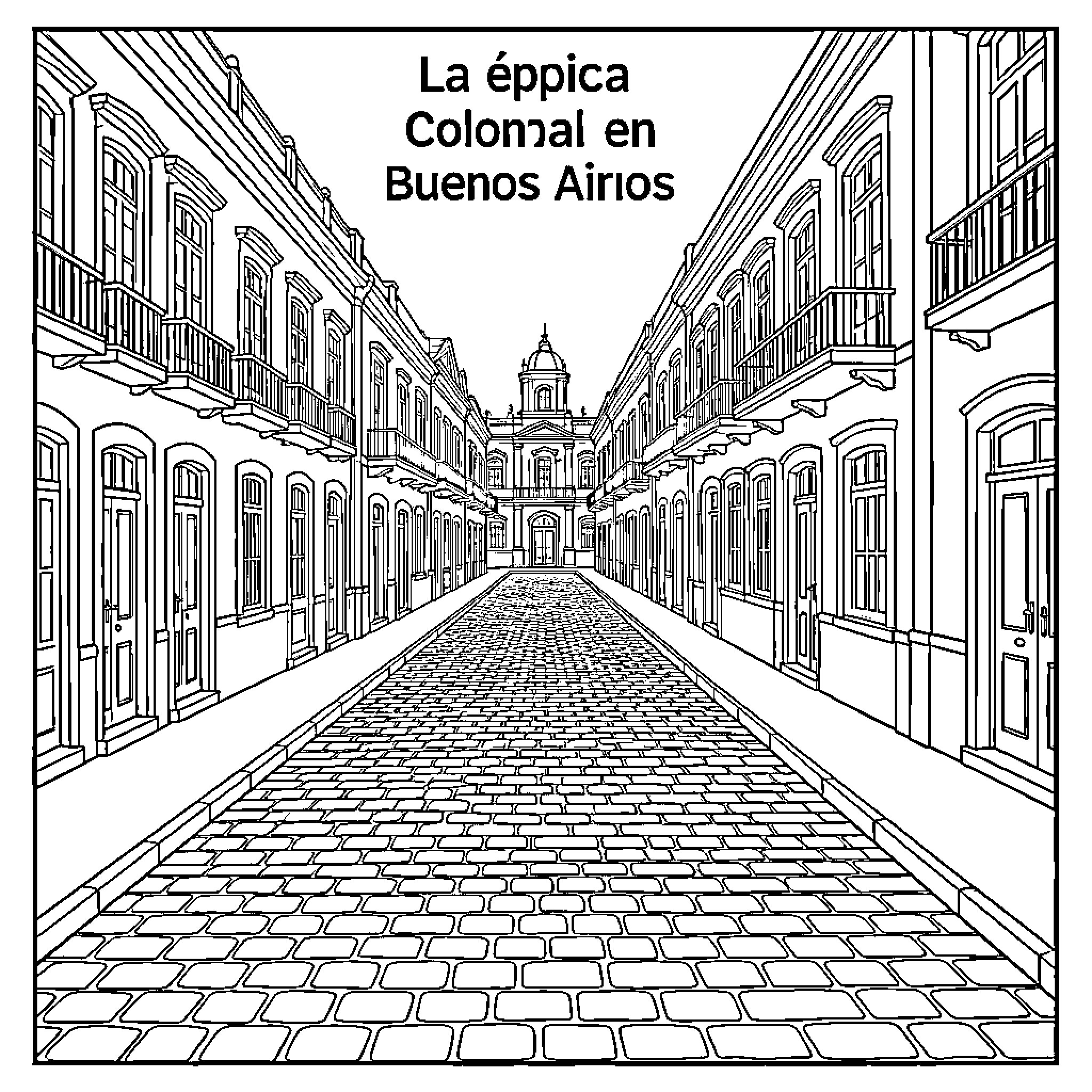 Colonial Buenos Aires: A Glimpse of Architectural Grandeur Coloring Page (free black-and-white line drawing printable PDF for all, from beginners to advanced learners, including children, teens, adults, and seniors)