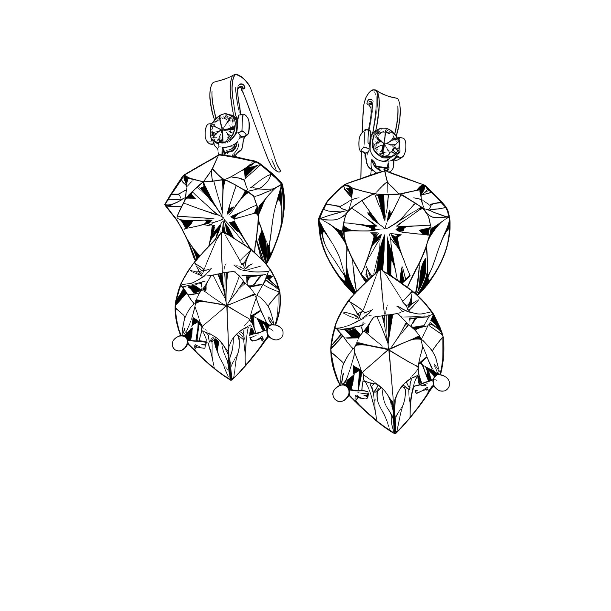 Earring made of abstract geometric shapes Coloring Page (free black-and-white line drawing printable PDF for all, from beginners to advanced learners, including children, teens, adults, and seniors)