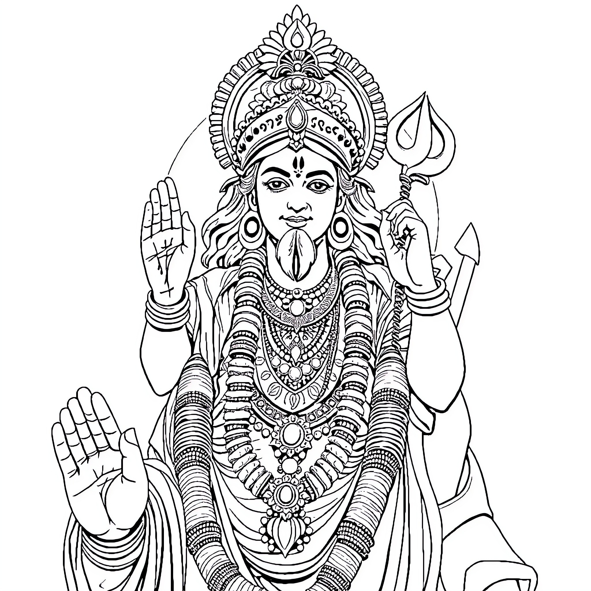 Shri Ram depicted in ornate traditional attire Coloring Page (free black-and-white line drawing printable PDF for all, from beginners to advanced learners, including children, teens, adults, and seniors)