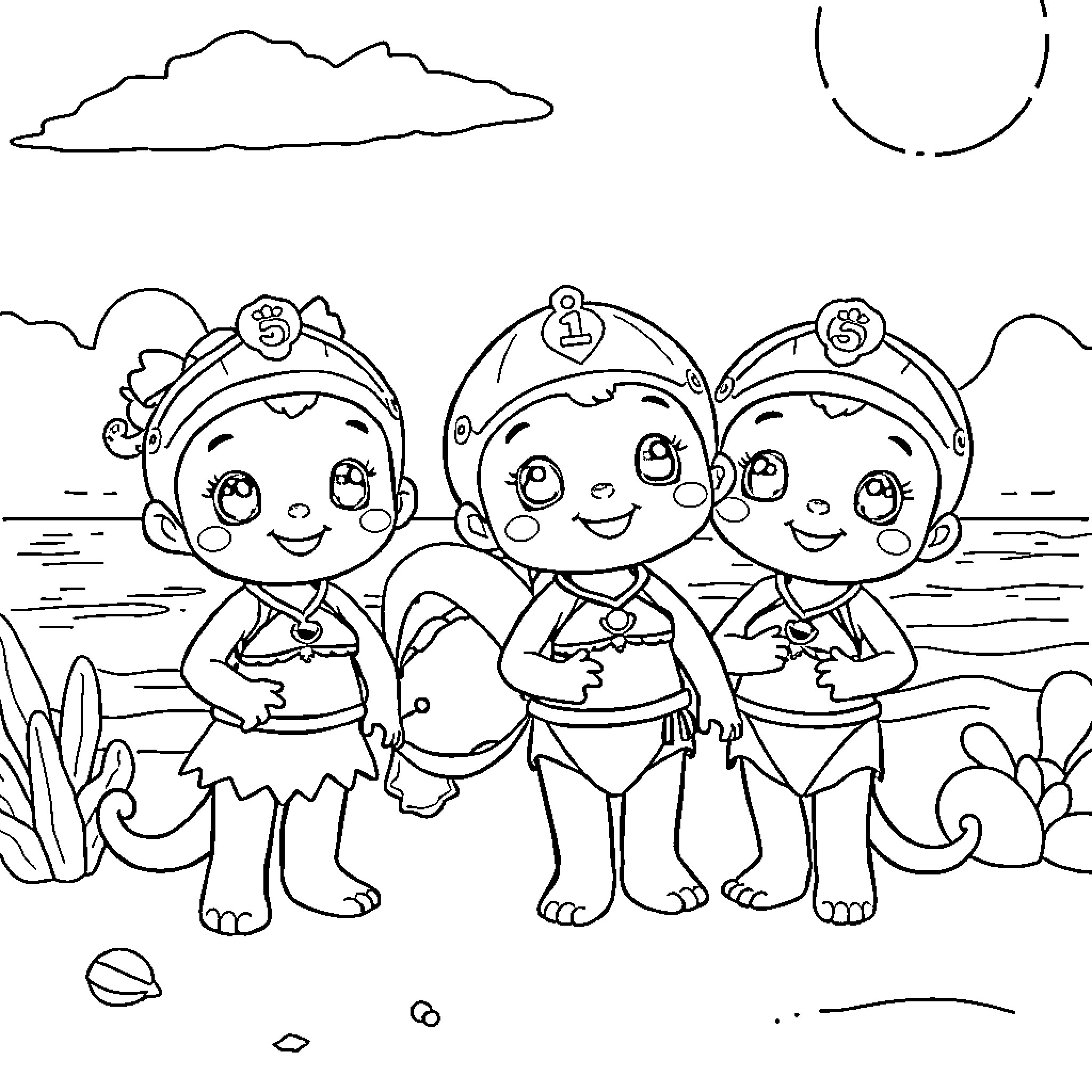 Octonauts Exploring the Underwater World Coloring Page (free black-and-white line drawing printable PDF for all, from beginners to advanced learners, including children, teens, adults, and seniors)