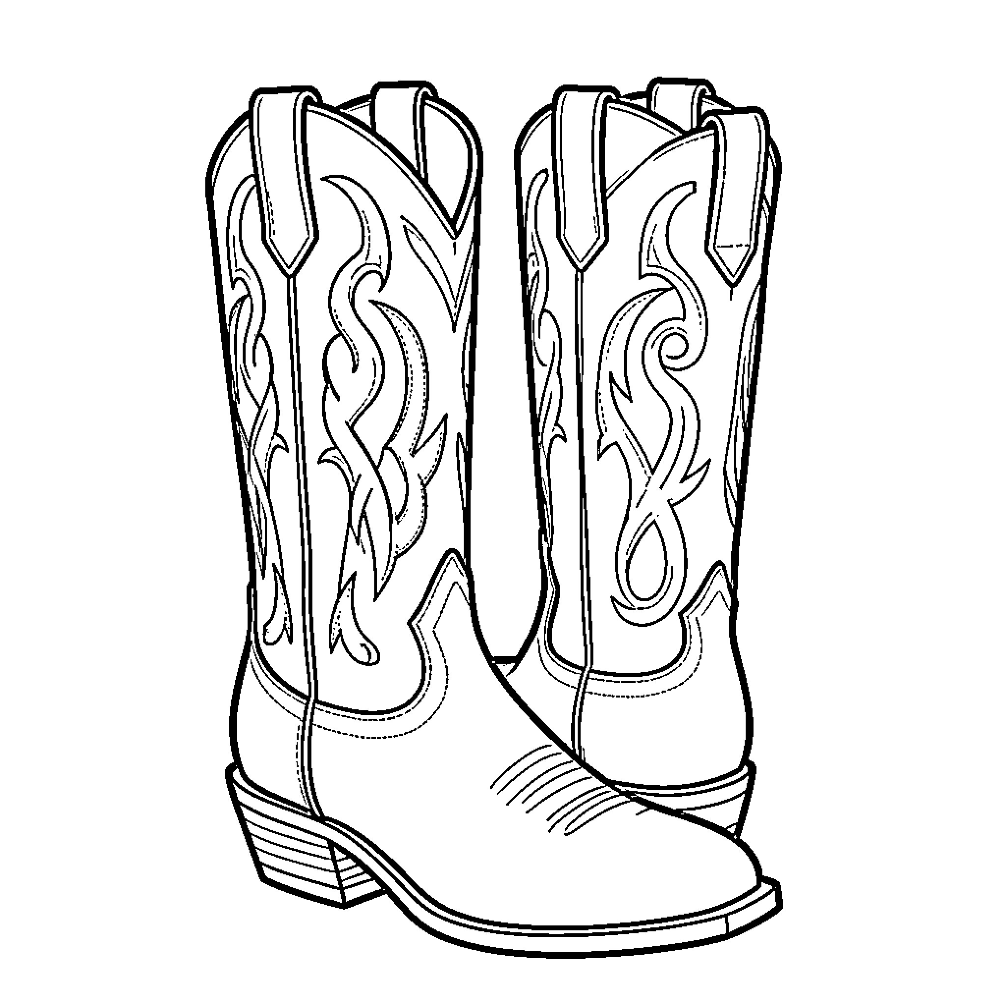 Cowgirl Boot with Intricate Design Coloring Page (free black-and-white line drawing printable PDF for all, from beginners to advanced learners, including children, teens, adults, and seniors)