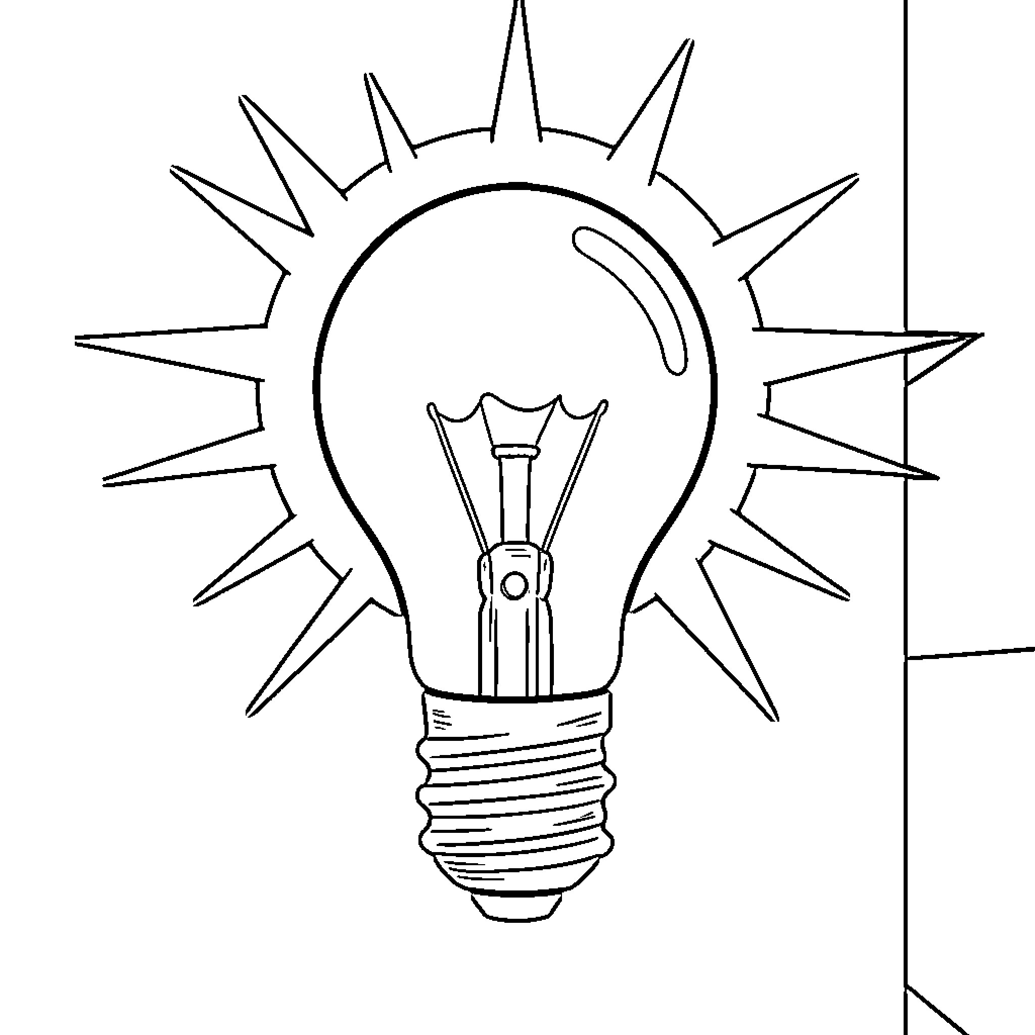 Idea for a glowing light bulb design Coloring Page (free black-and-white line drawing printable PDF for all, from beginners to advanced learners, including children, teens, adults, and seniors)
