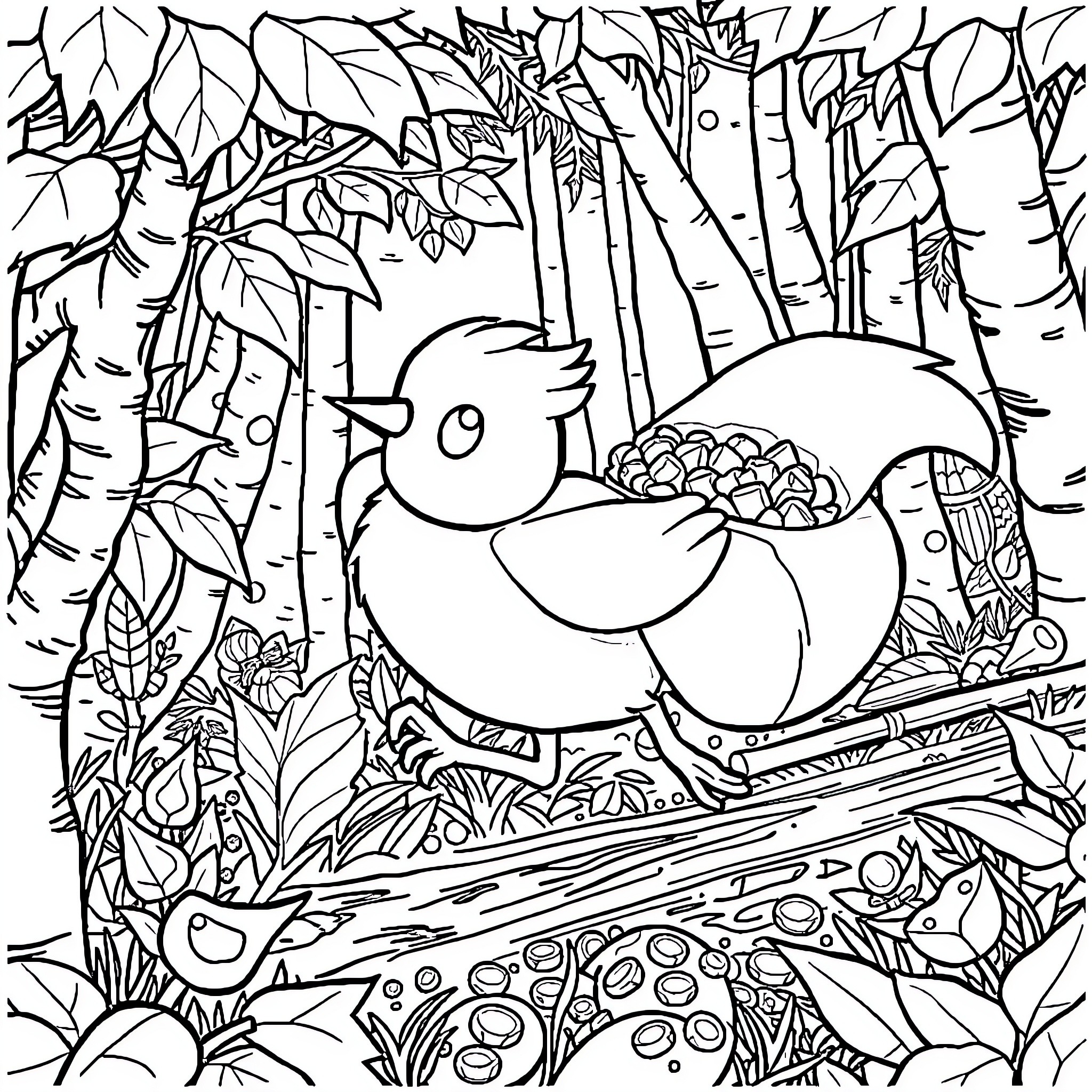 Little Thumb's Forest Adventure Coloring Page (free black-and-white line drawing printable PDF for all, from beginners to advanced learners, including children, teens, adults, and seniors)