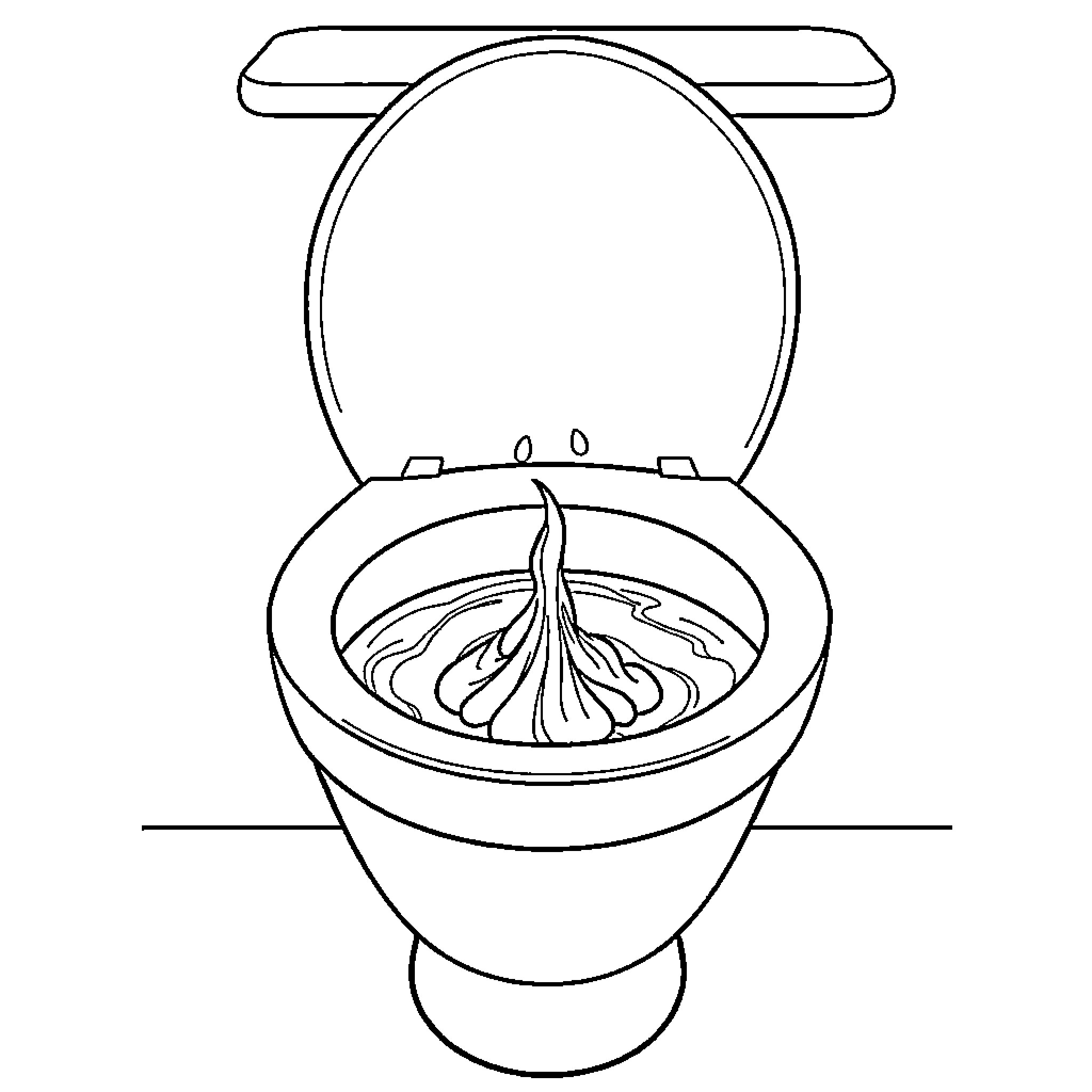 Poop swirling in the toilet bowl Coloring Page (free black-and-white line drawing printable PDF for all, from beginners to advanced learners, including children, teens, adults, and seniors)