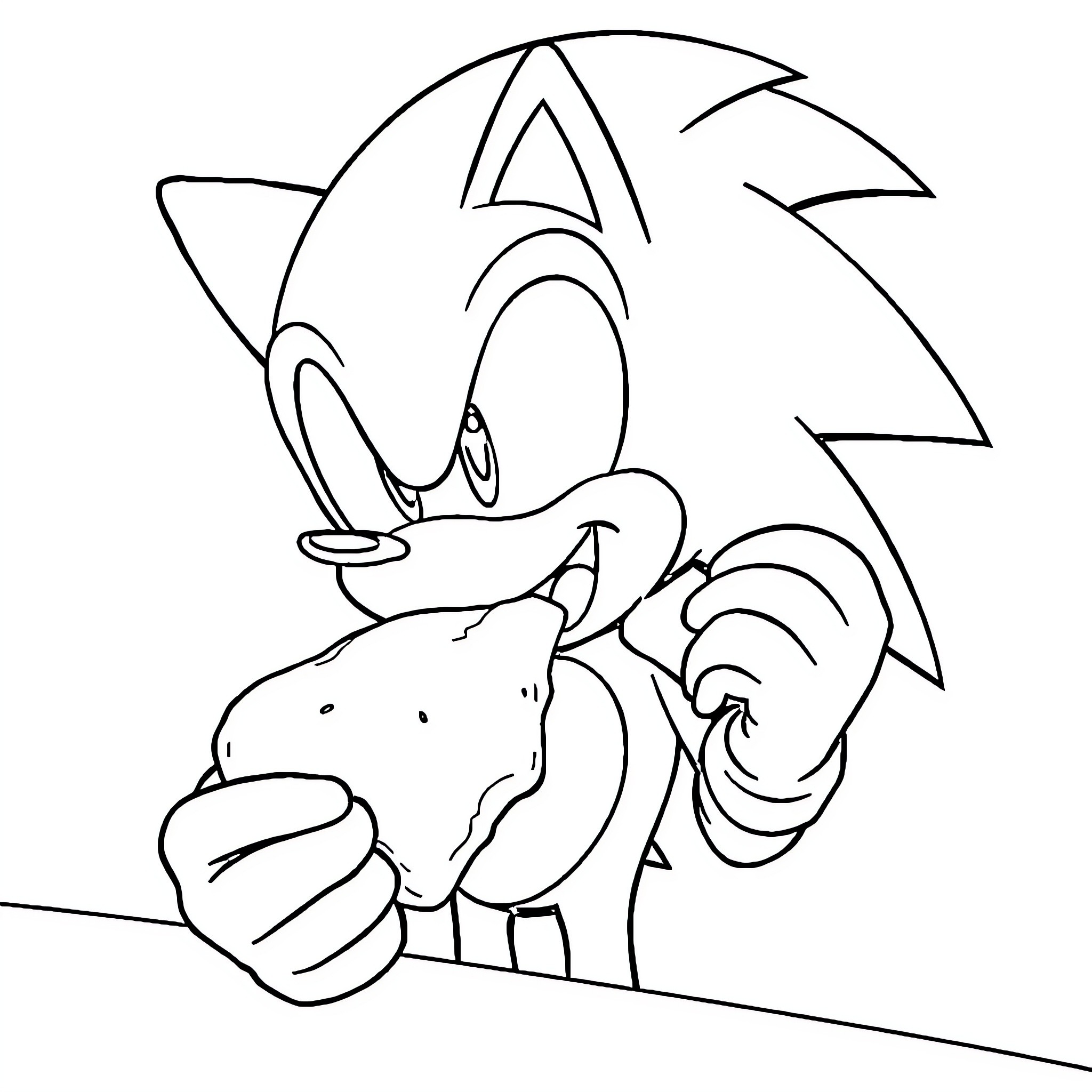 Sonic in action with determined expression Coloring Page (free black-and-white line drawing printable PDF for all, from beginners to advanced learners, including children, teens, adults, and seniors)
