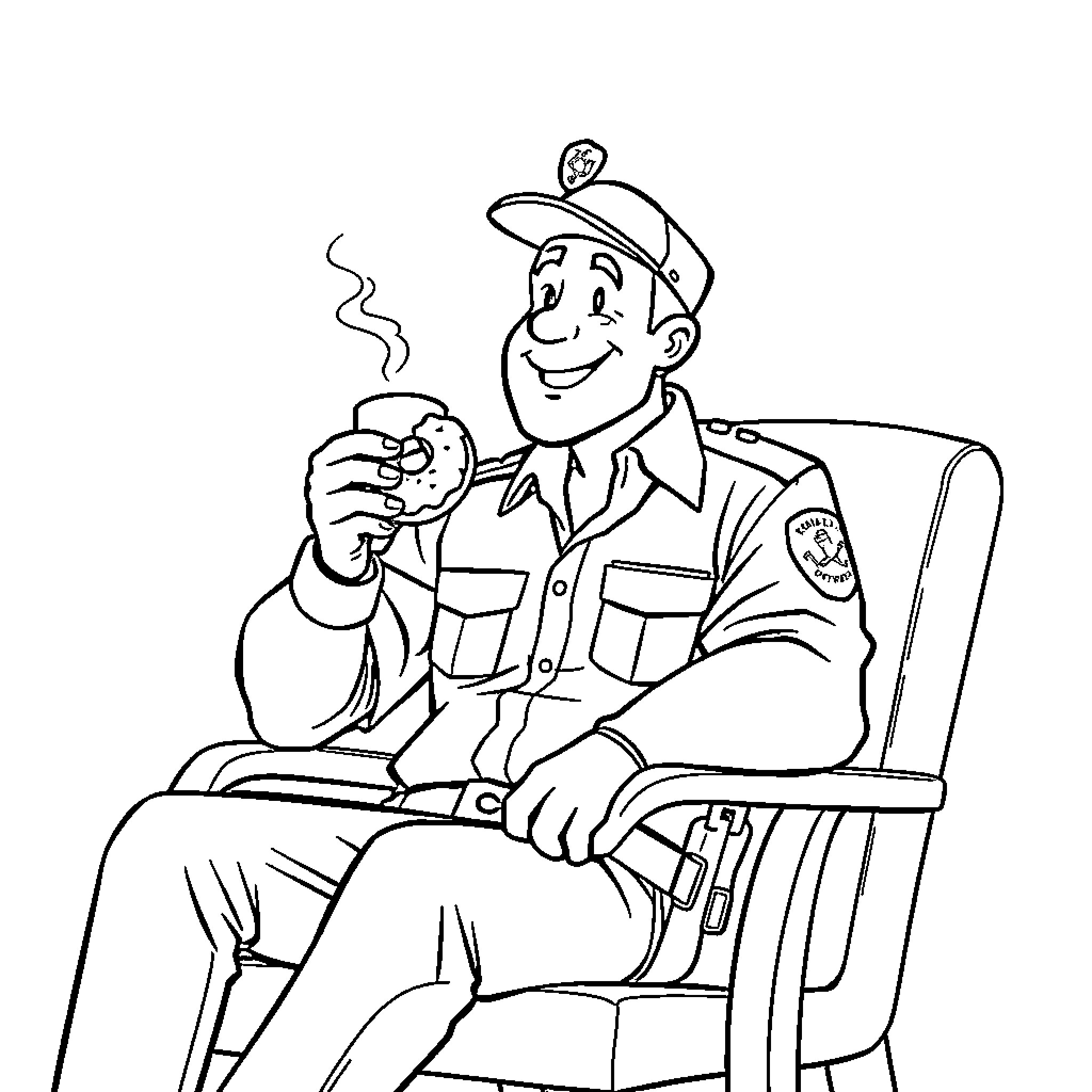 Security Guard Enjoying His Break Coloring Page (free black-and-white line drawing printable PDF for all, from beginners to advanced learners, including children, teens, adults, and seniors)
