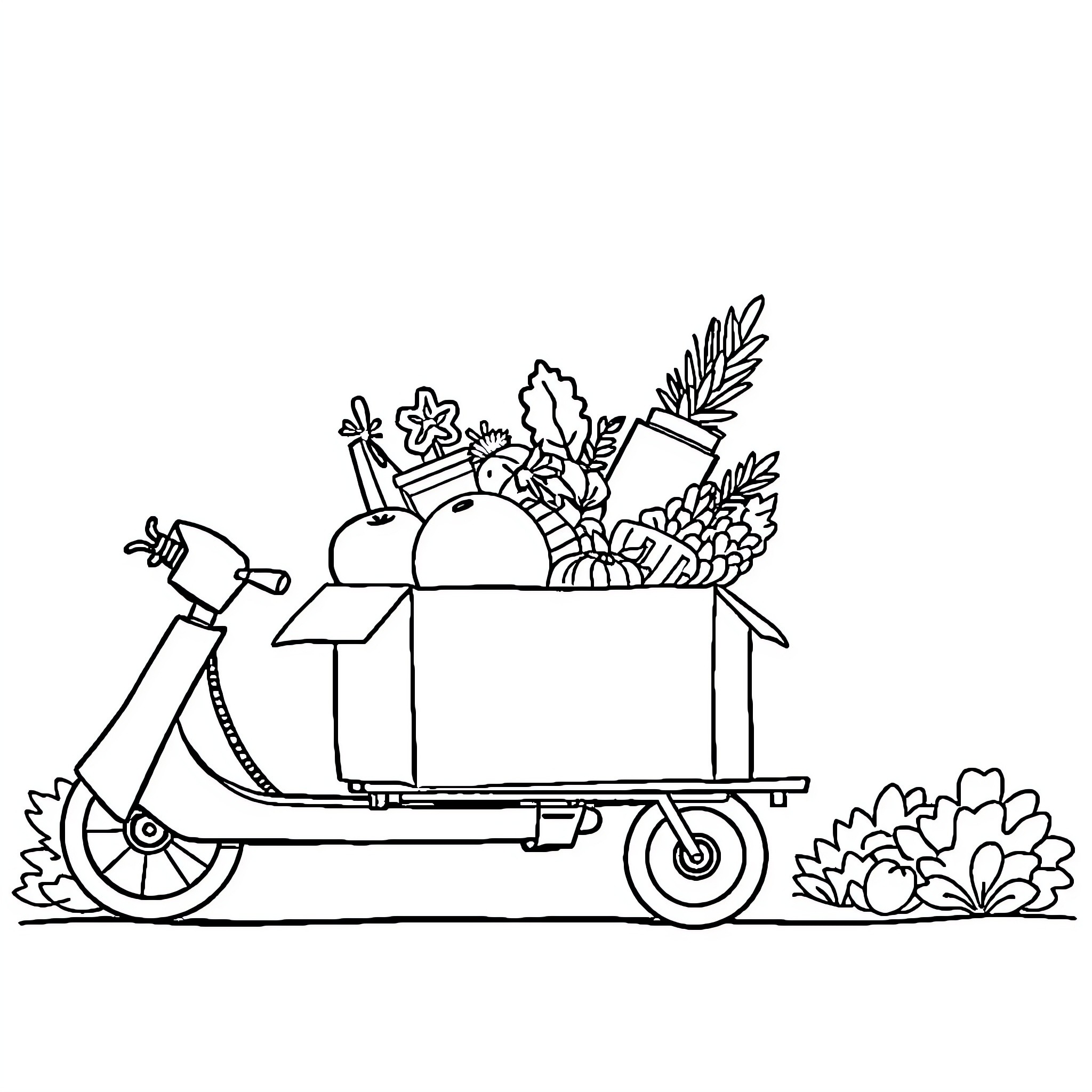 Packaging delivery of farm fresh produce Coloring Page (free black-and-white line drawing printable PDF for all, from beginners to advanced learners, including children, teens, adults, and seniors)