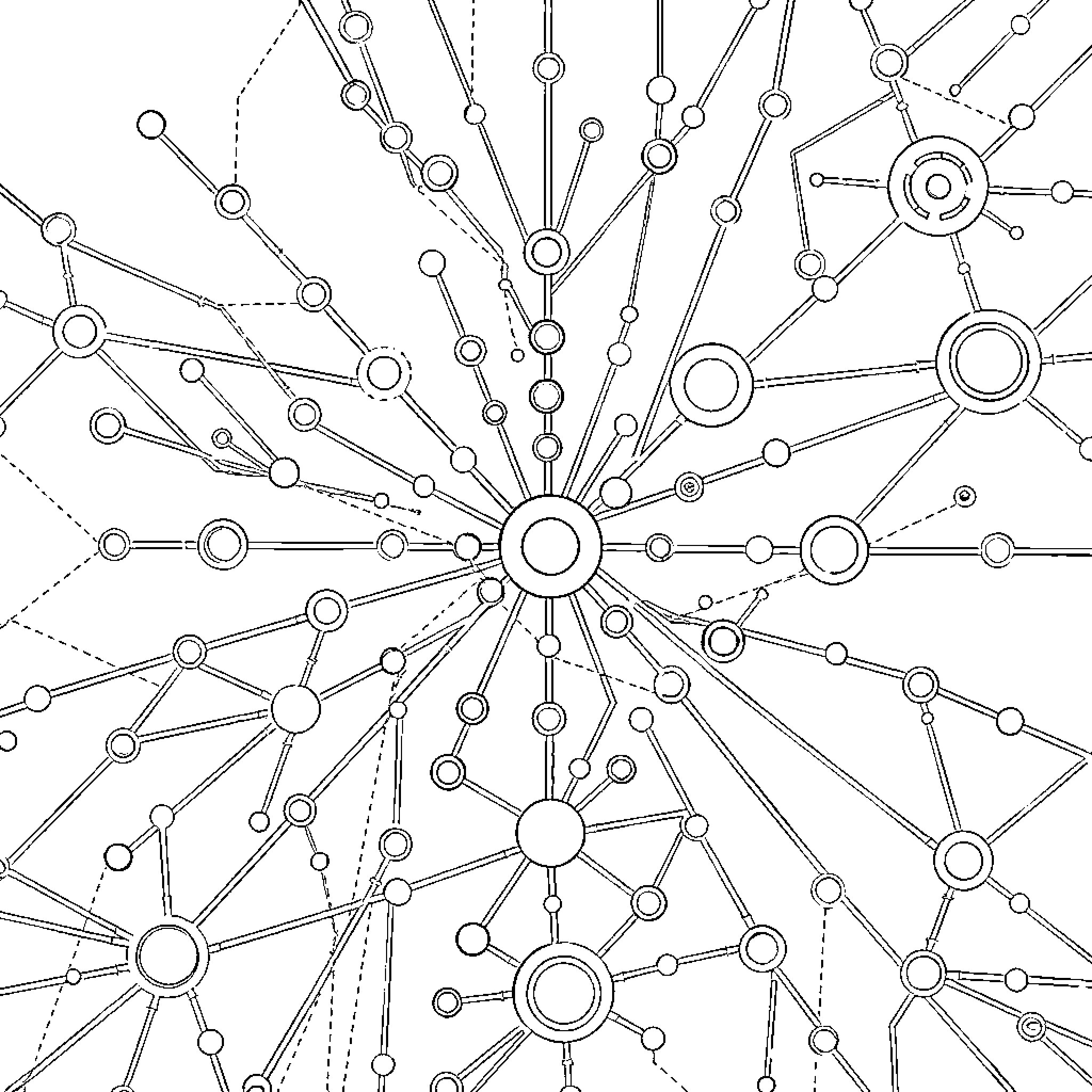Neural Network of Interconnected Shapes Coloring Page (free black-and-white line drawing printable PDF for all, from beginners to advanced learners, including children, teens, adults, and seniors)