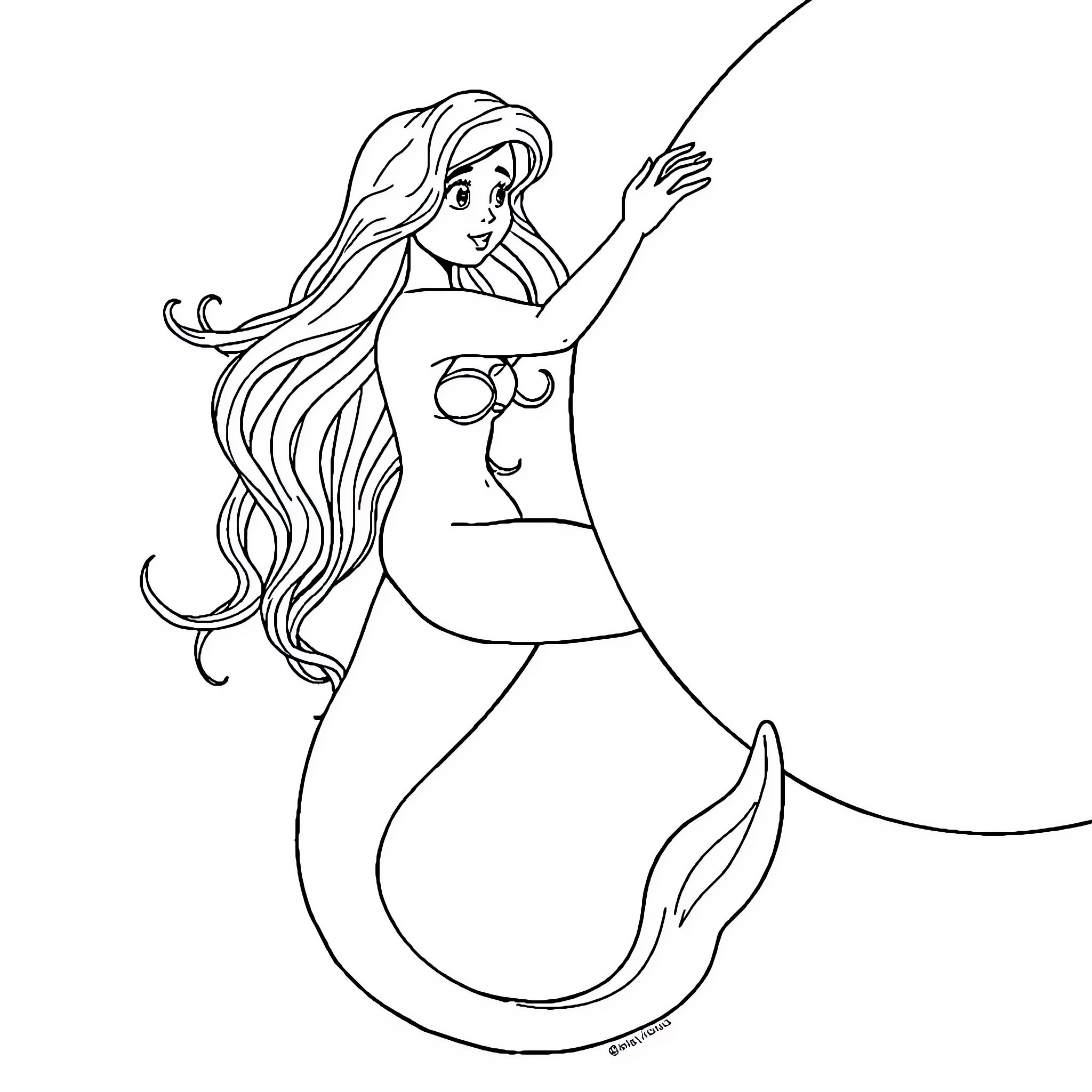 Mermaid swimming with graceful movements Coloring Page (free black-and-white line drawing printable PDF for all, from beginners to advanced learners, including children, teens, adults, and seniors)
