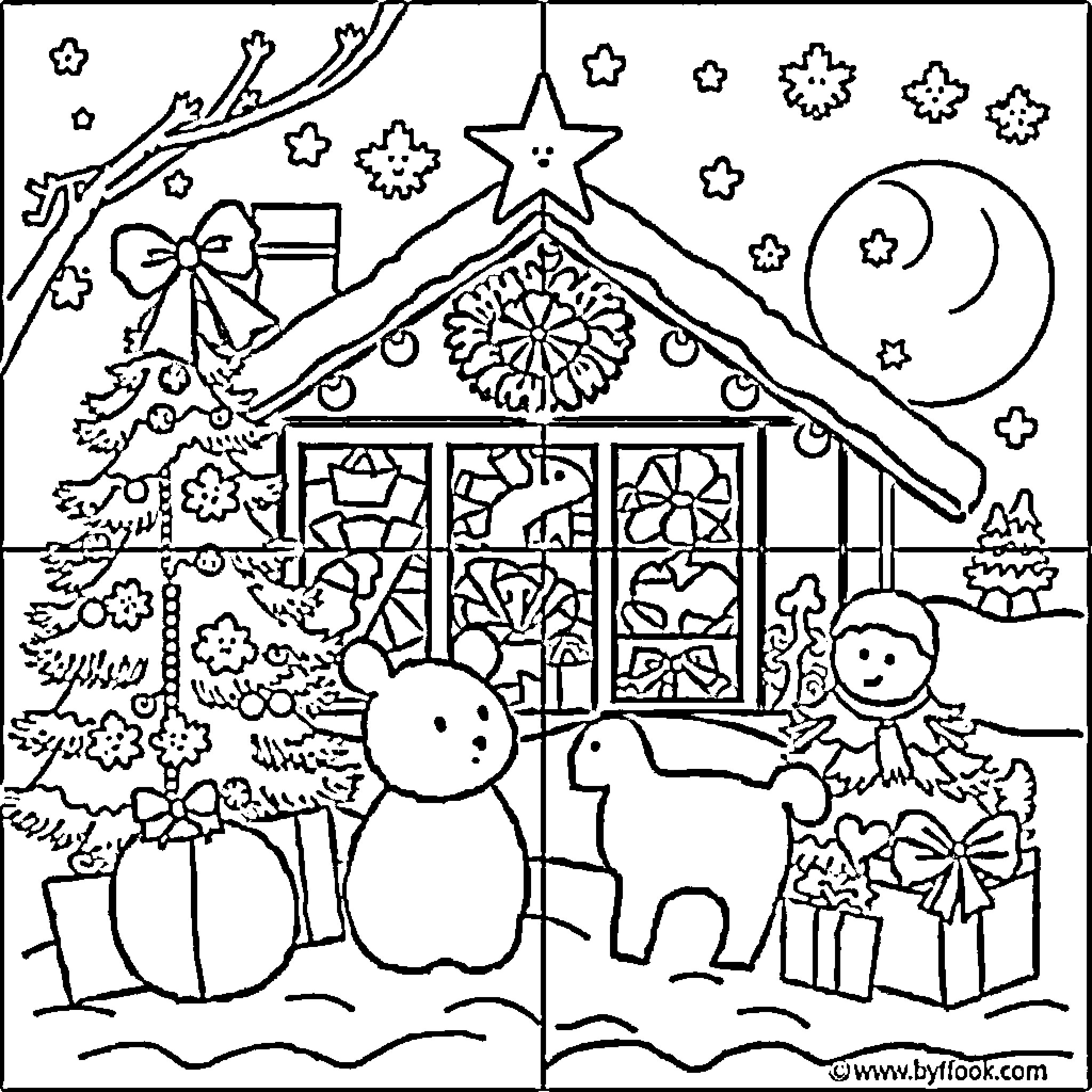 Christmas Snowmen Enjoying the Festive Scenery Coloring Page (free black-and-white line drawing printable PDF for all, from beginners to advanced learners, including children, teens, adults, and seniors)