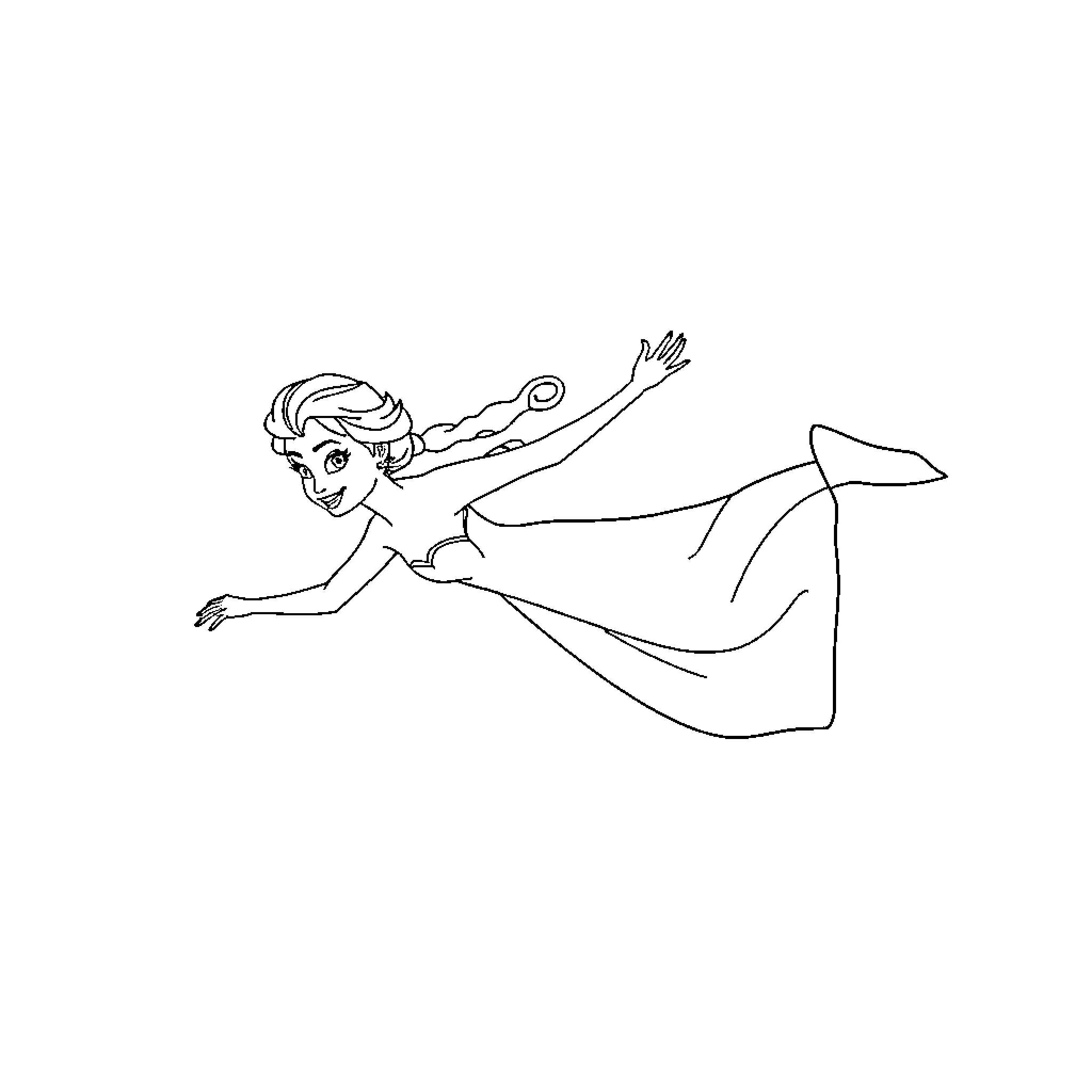 Elsa flying gracefully in the air Coloring Page (free black-and-white line drawing printable PDF for all, from beginners to advanced learners, including children, teens, adults, and seniors)