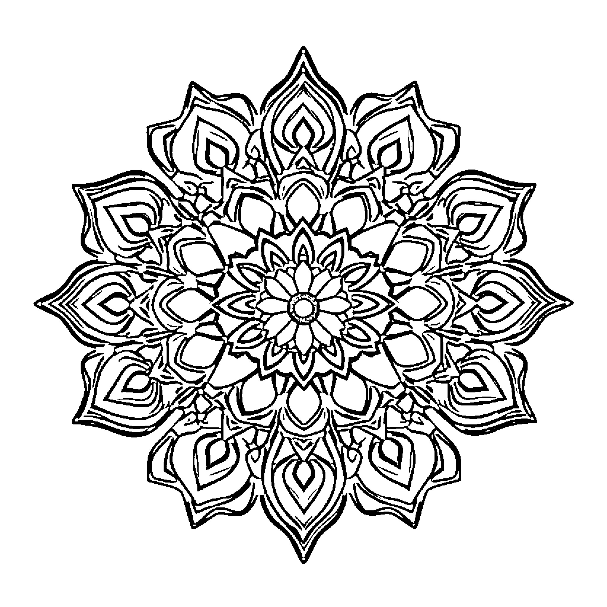 Mandalas with intricate floral patterns Coloring Page (free black-and-white line drawing printable PDF for all, from beginners to advanced learners, including children, teens, adults, and seniors)