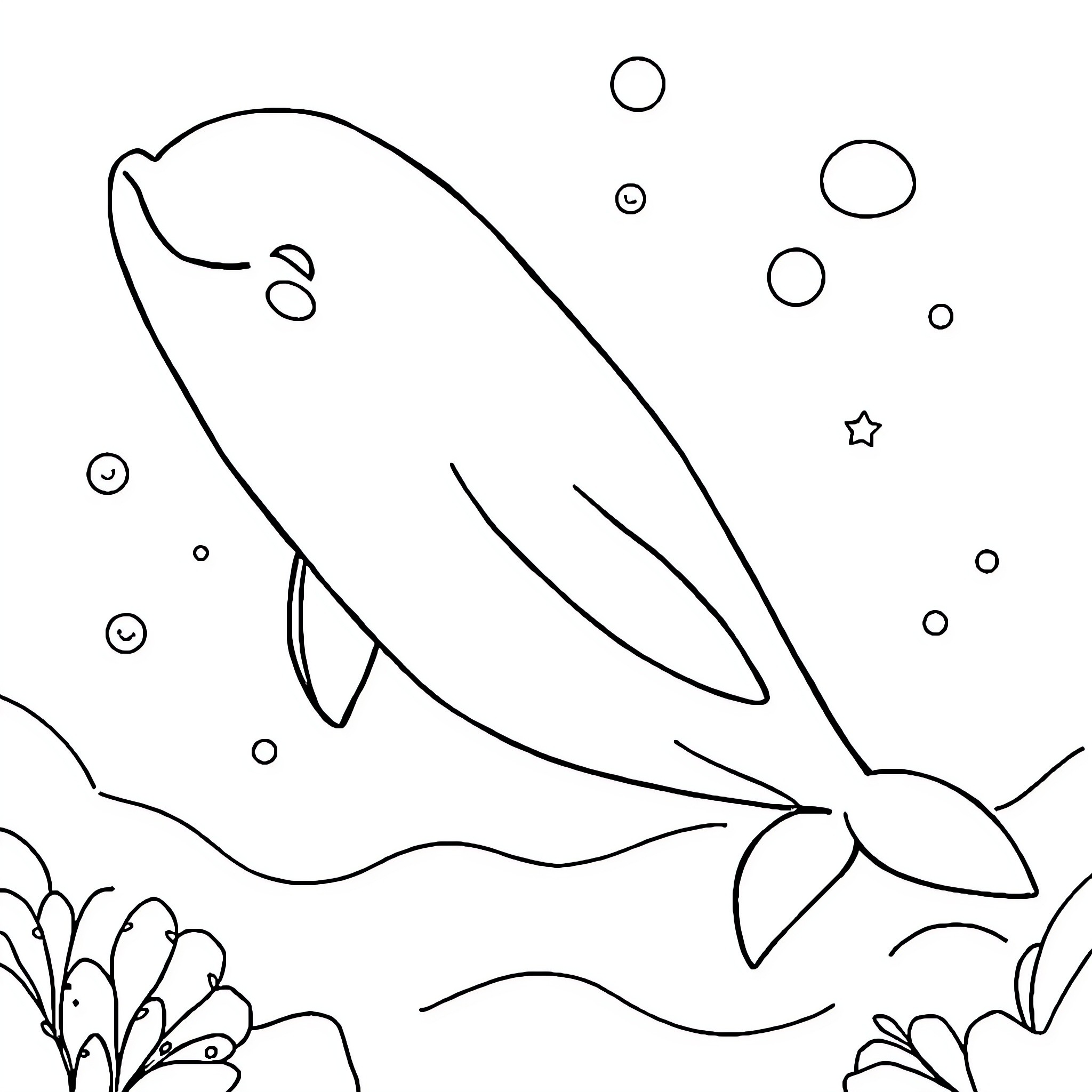 Bebefin underwater sea creature swimming Coloring Page (free black-and-white line drawing printable PDF for all, from beginners to advanced learners, including children, teens, adults, and seniors)