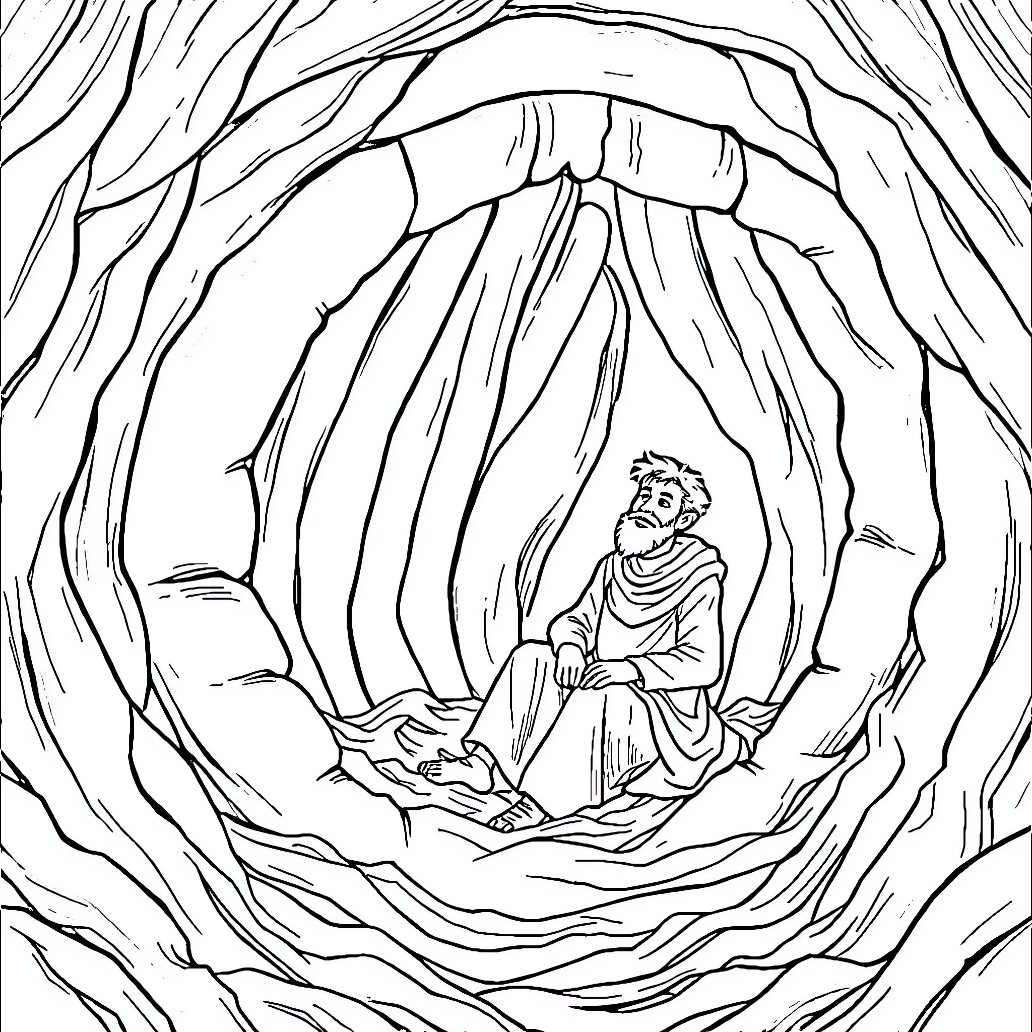 Whale resting calmly in the forest Coloring Page (free black-and-white line drawing printable PDF for all, from beginners to advanced learners, including children, teens, adults, and seniors)