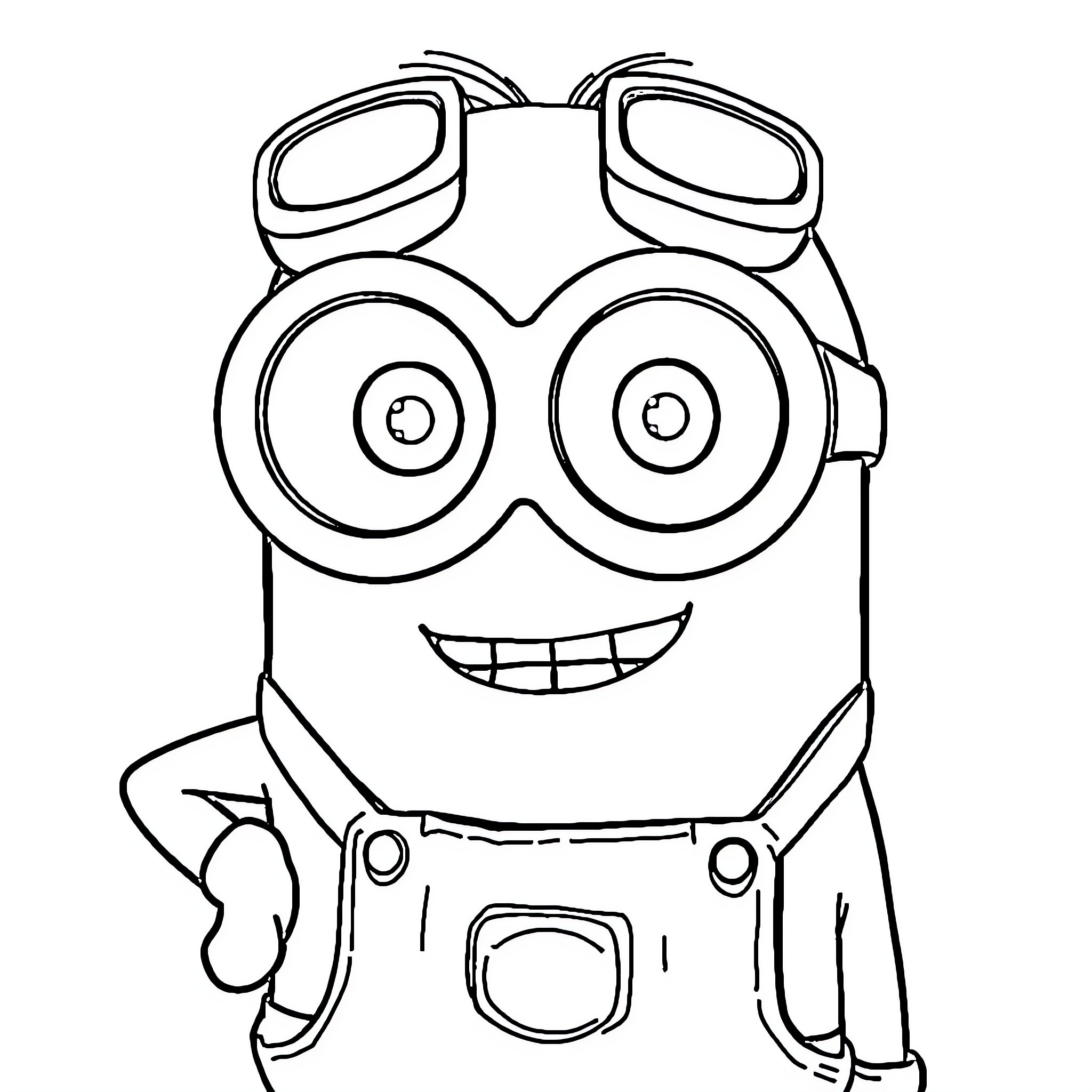 Minion with big smile and goggles Coloring Page (free black-and-white line drawing printable PDF for all, from beginners to advanced learners, including children, teens, adults, and seniors)