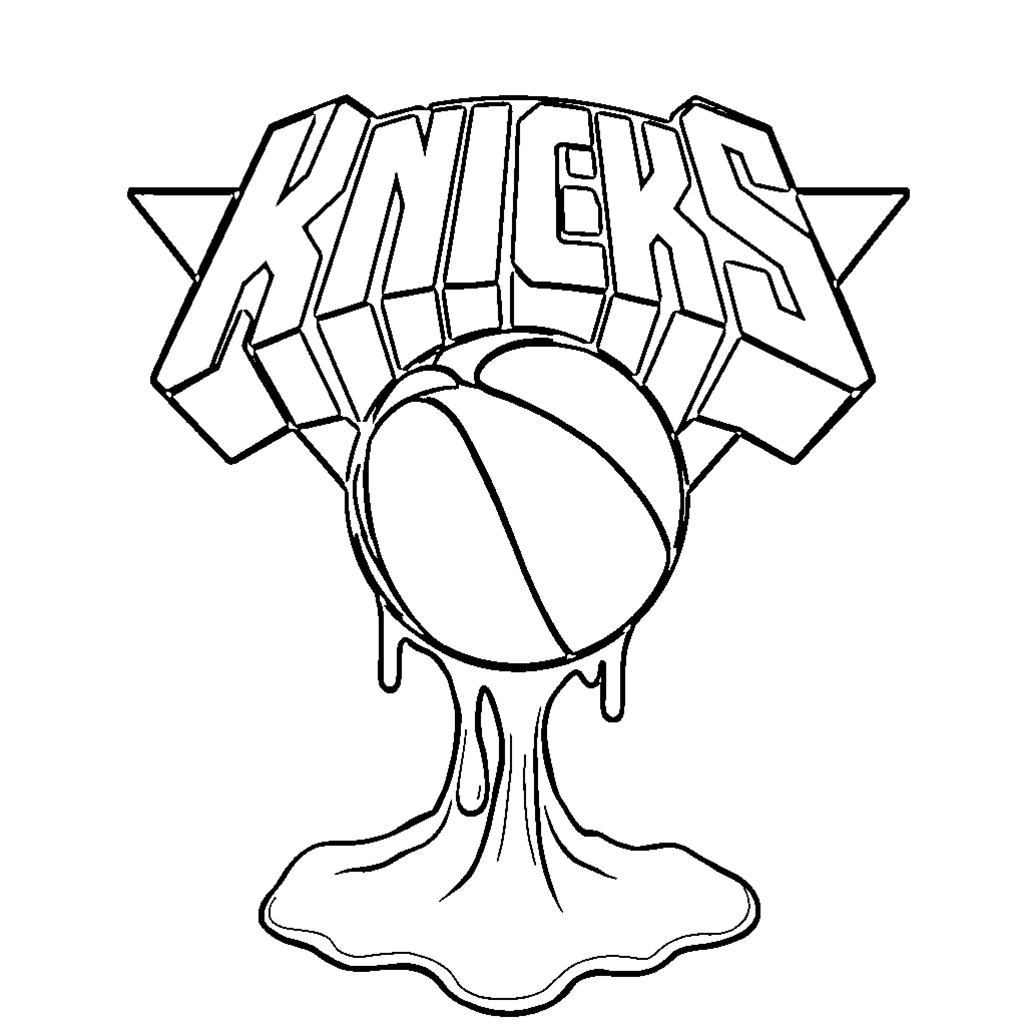 Knicks basketball team logo Coloring Page (free black-and-white line drawing printable PDF for all, from beginners to advanced learners, including children, teens, adults, and seniors)