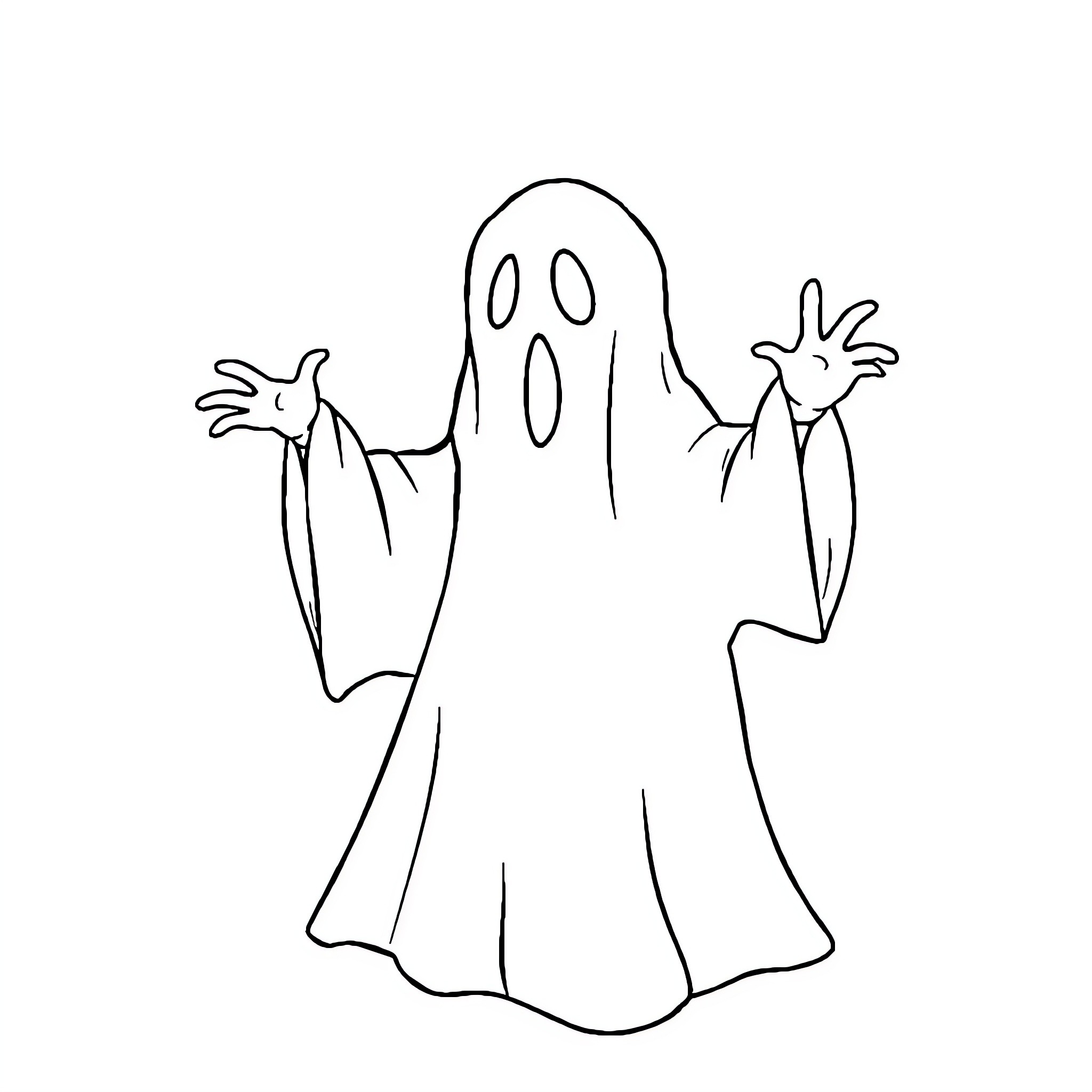 Ghost spooking with outstretched arms Coloring Page (free black-and-white line drawing printable PDF for all, from beginners to advanced learners, including children, teens, adults, and seniors)
