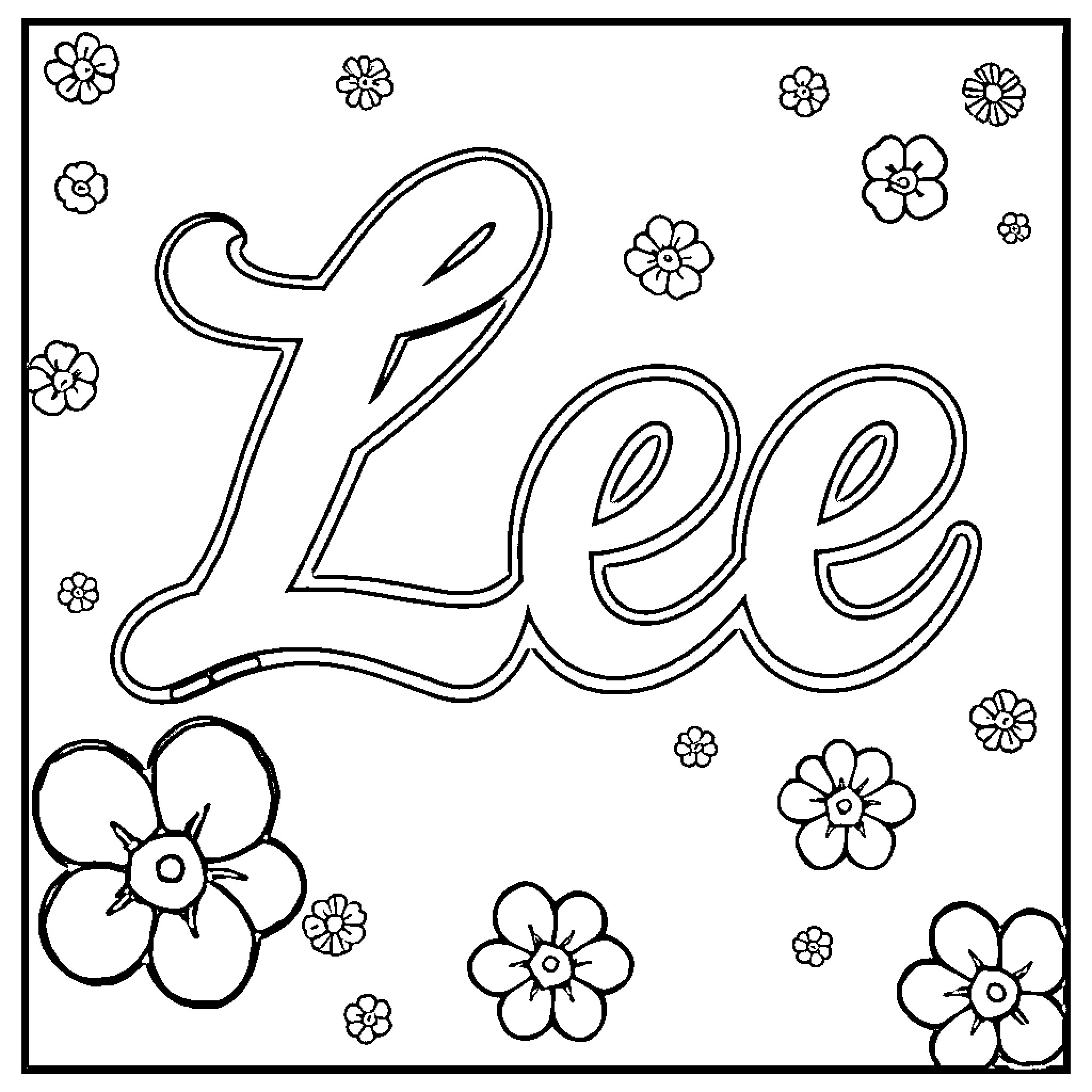 Lee doodling flowers on a coloring page Coloring Page (free black-and-white line drawing printable PDF for all, from beginners to advanced learners, including children, teens, adults, and seniors)