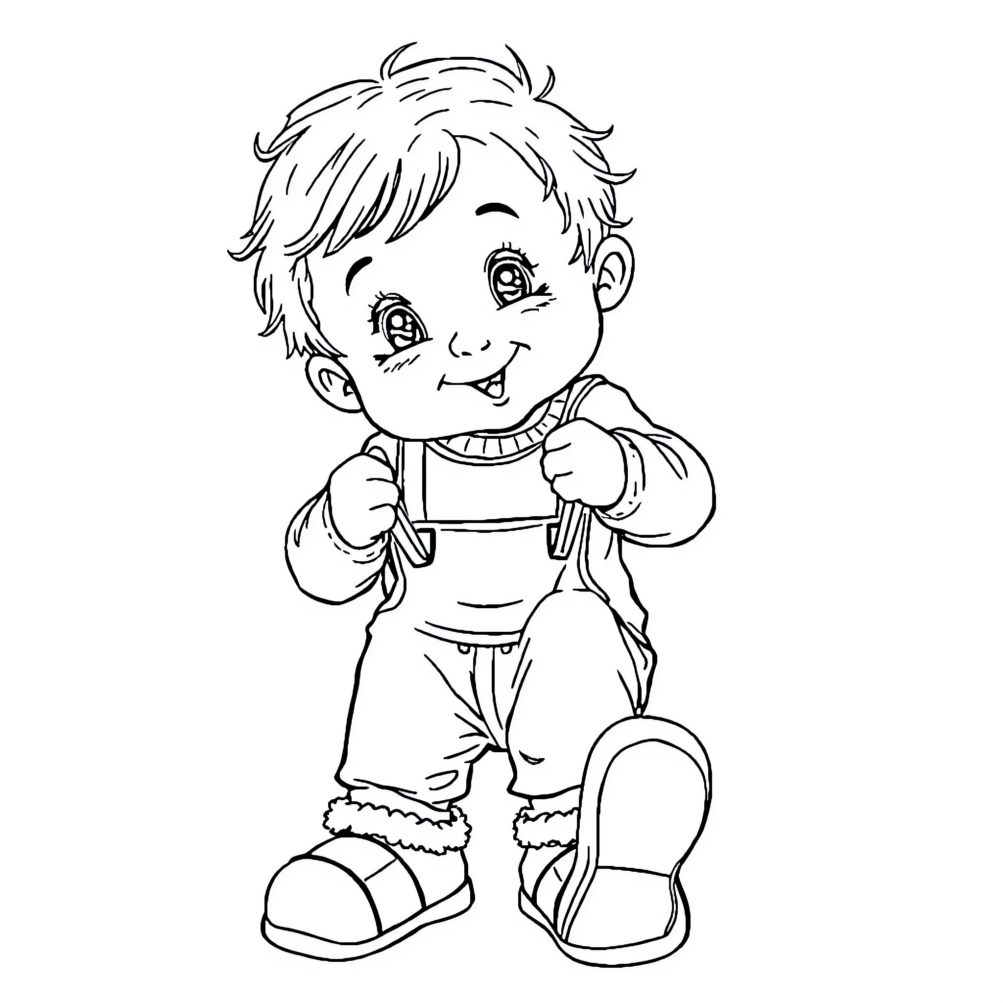Kid drawing a smiling picture Coloring Page (free black-and-white line drawing printable PDF for all, from beginners to advanced learners, including children, teens, adults, and seniors)