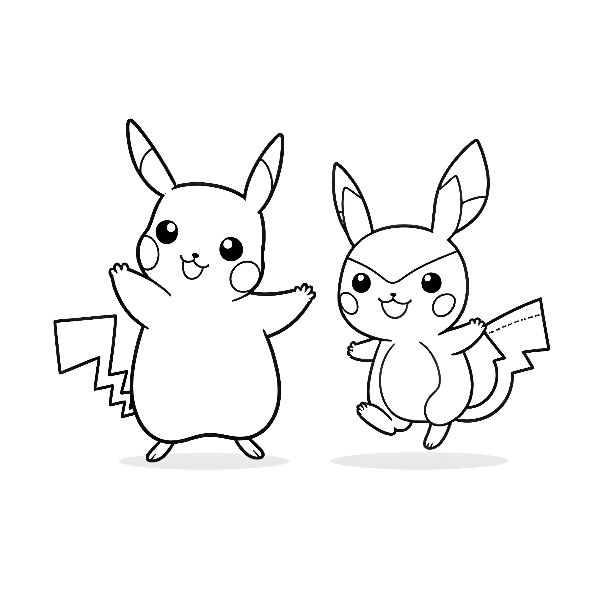 Pikachu and friends happily playing together Coloring Page (free black-and-white line drawing printable PDF for all, from beginners to advanced learners, including children, teens, adults, and seniors)