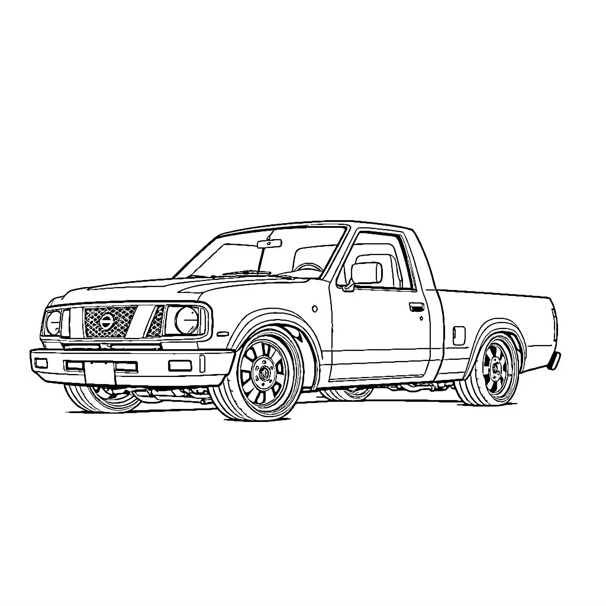 Nissan pickup truck with stylish modifications Coloring Page (free black-and-white line drawing printable PDF for all, from beginners to advanced learners, including children, teens, adults, and seniors)
