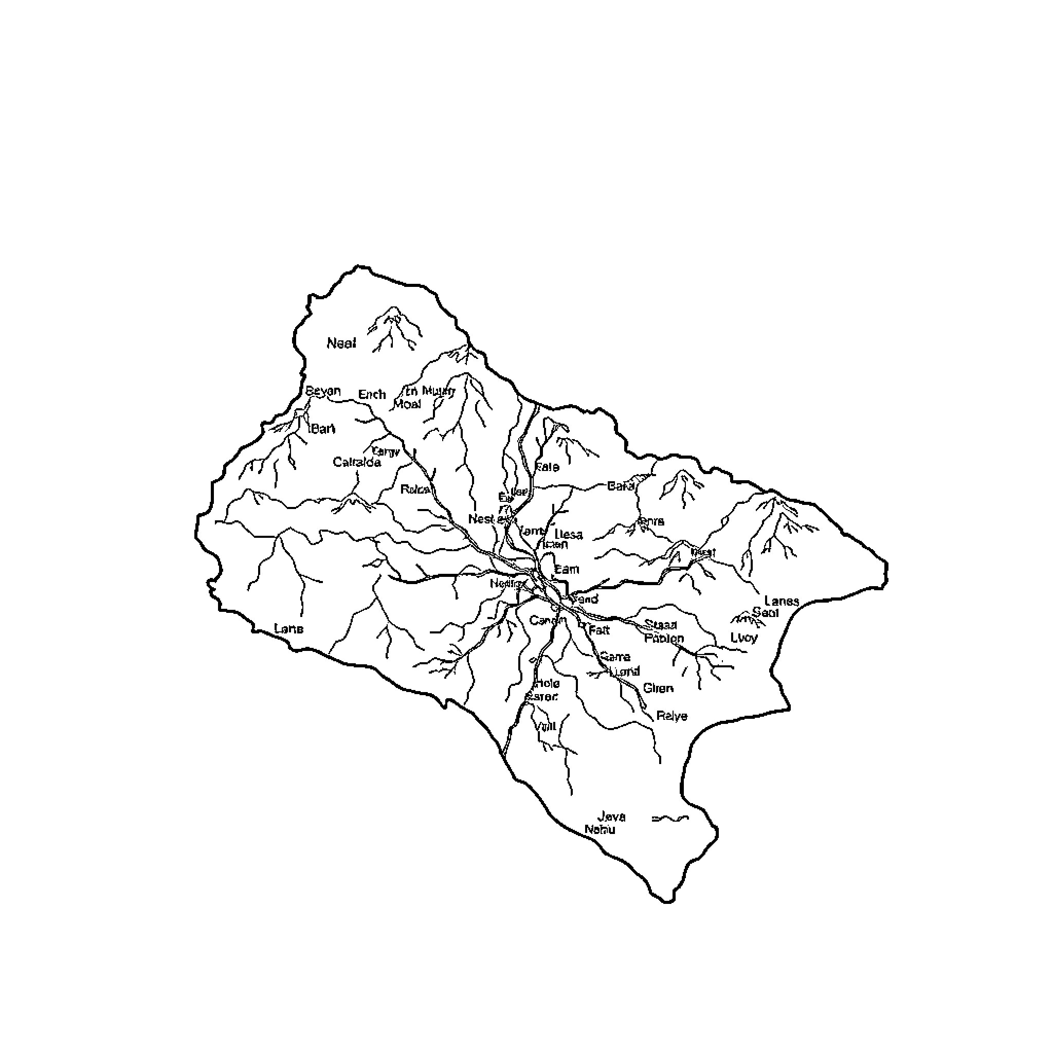 Map of a mountainous terrain with labeled towns Coloring Page (free black-and-white line drawing printable PDF for all, from beginners to advanced learners, including children, teens, adults, and seniors)