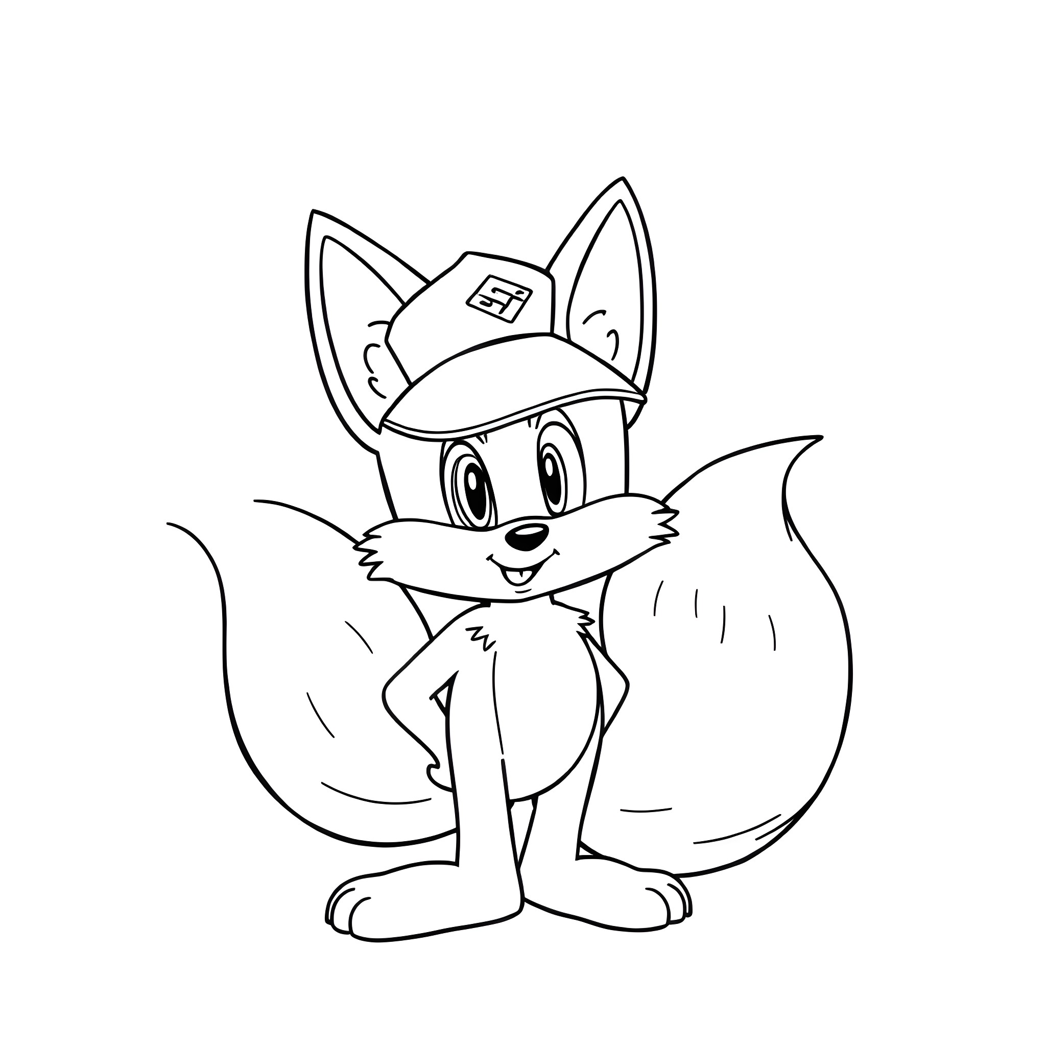 Tails the Friendly Fox in Uniform Coloring Page (free black-and-white line drawing printable PDF for all, from beginners to advanced learners, including children, teens, adults, and seniors)