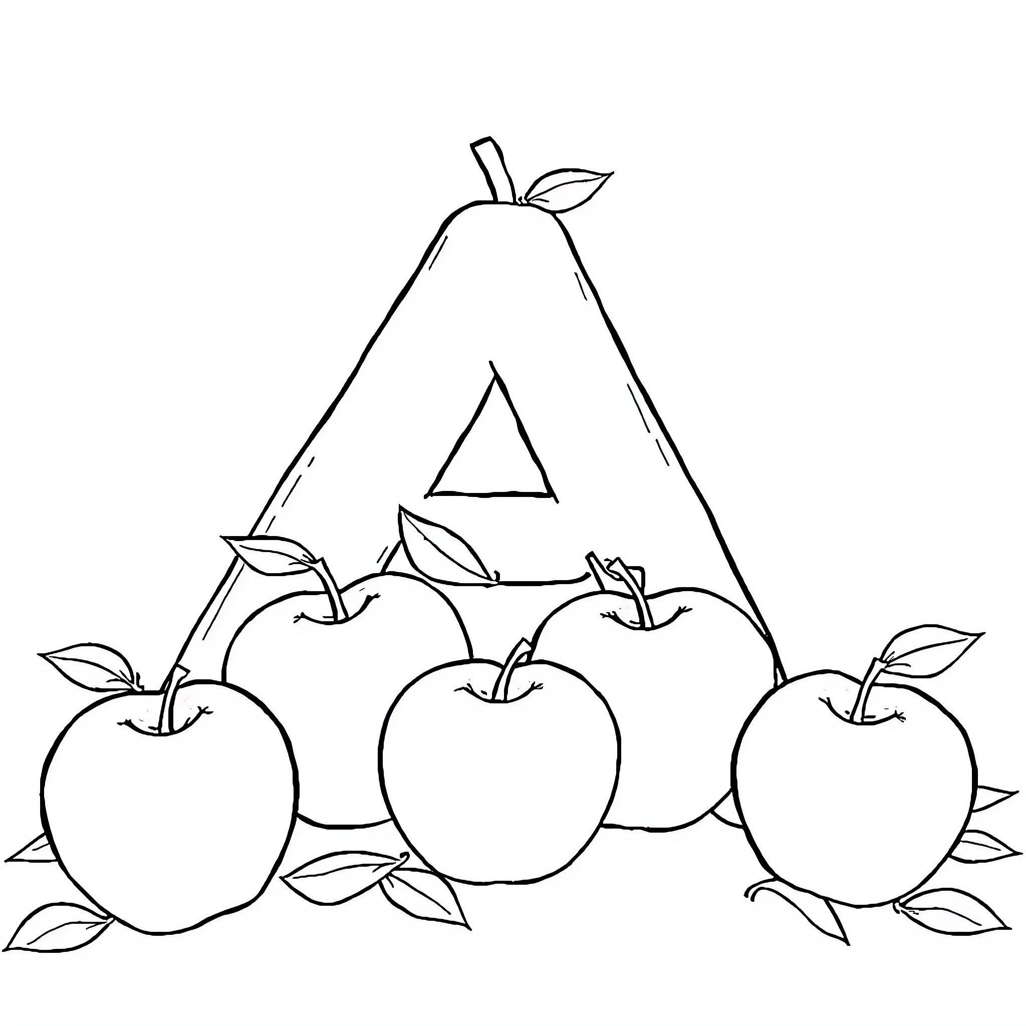 Apple Fruits Arranged in Geometric Shapes Coloring Page (free black-and-white line drawing printable PDF for all, from beginners to advanced learners, including children, teens, adults, and seniors)